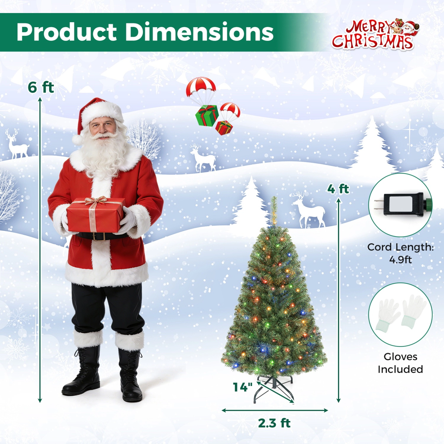 LJG Artificial Christmas Tree with 2 Lighting Colors and Folding Metal Stand