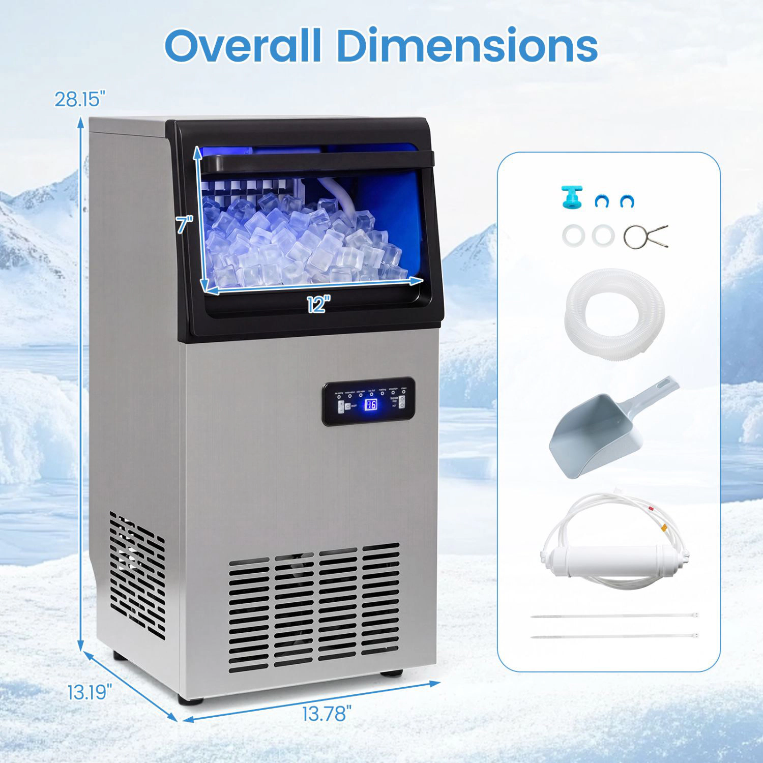 SlickBlue Silver - Black Ice Machine, 110 Lbs Daily, 36 Cubes