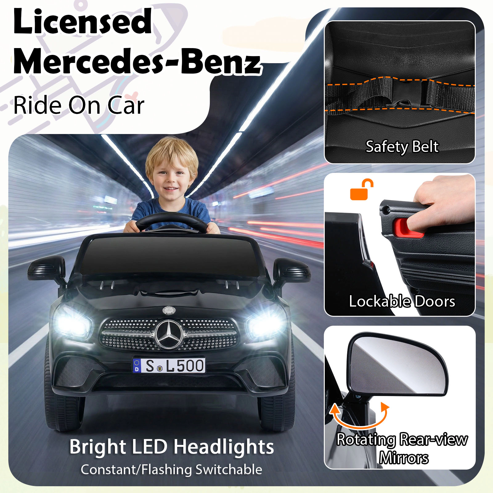 Costway Licensed Mercedes-Benz SL R231 Kids Ride on Car 12V Electric Vehicle with Music