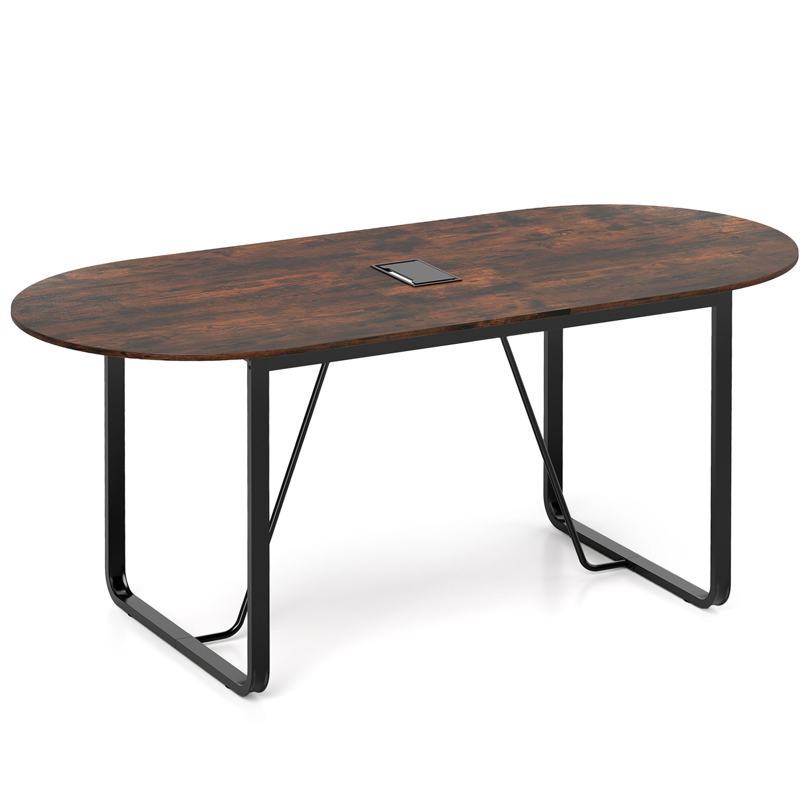 SUGIFT Oval Executive Home Office Table with Cable Management Hole 265-lb Capacity Rustic Brown & Black