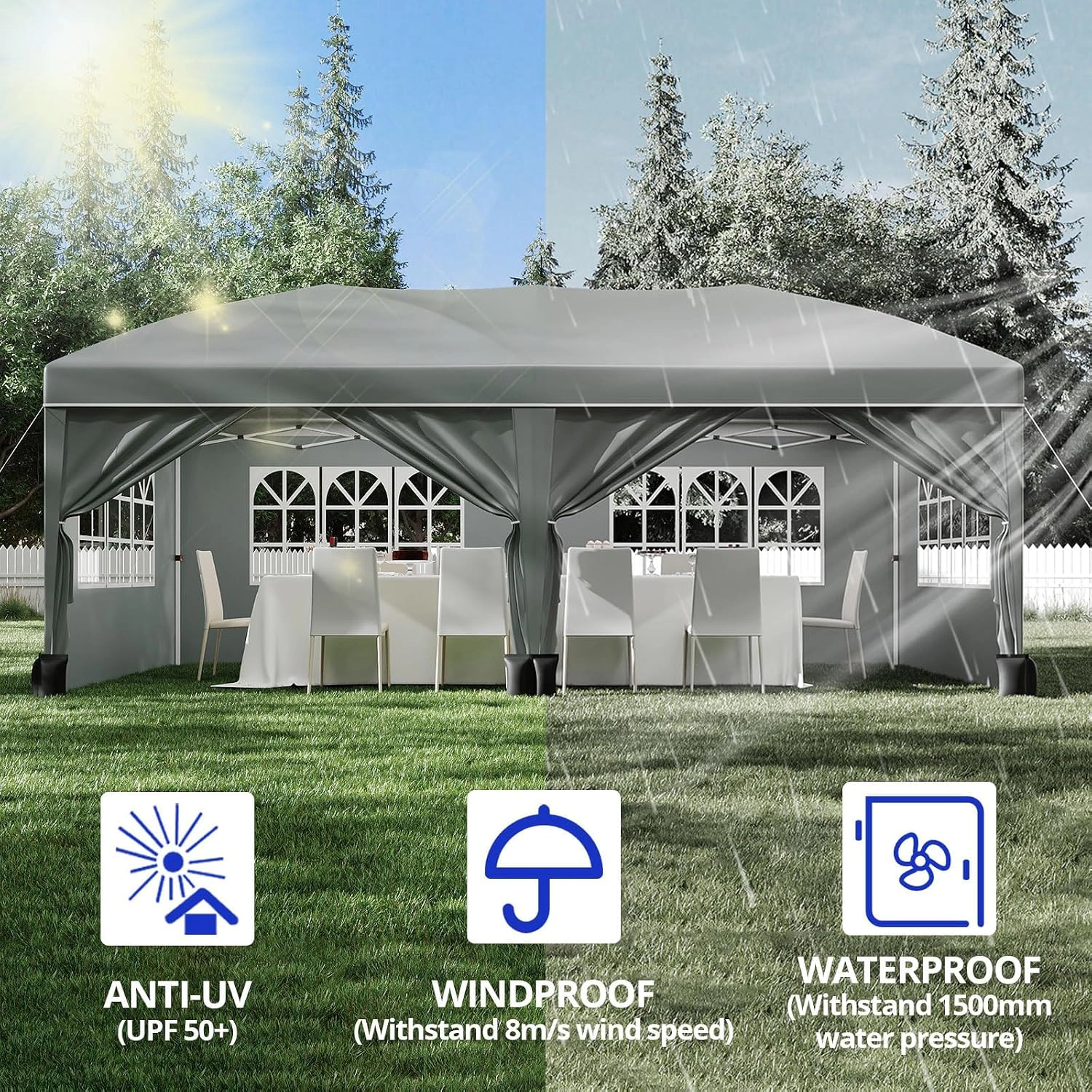 Enjyam 10x20FT Pop Up Canopy Tent, 6 Waterproof Sidewalls, 420D Oxford Fabric, UV Blocking, 3 Heights for Outdoor Events