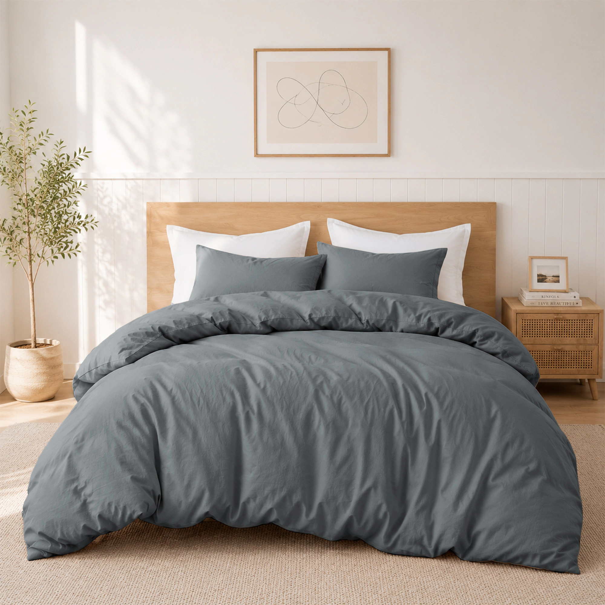 PEACENEST 100% Cotton Duvet Cover Set, Soft Breathable Lightweight Bedding Set