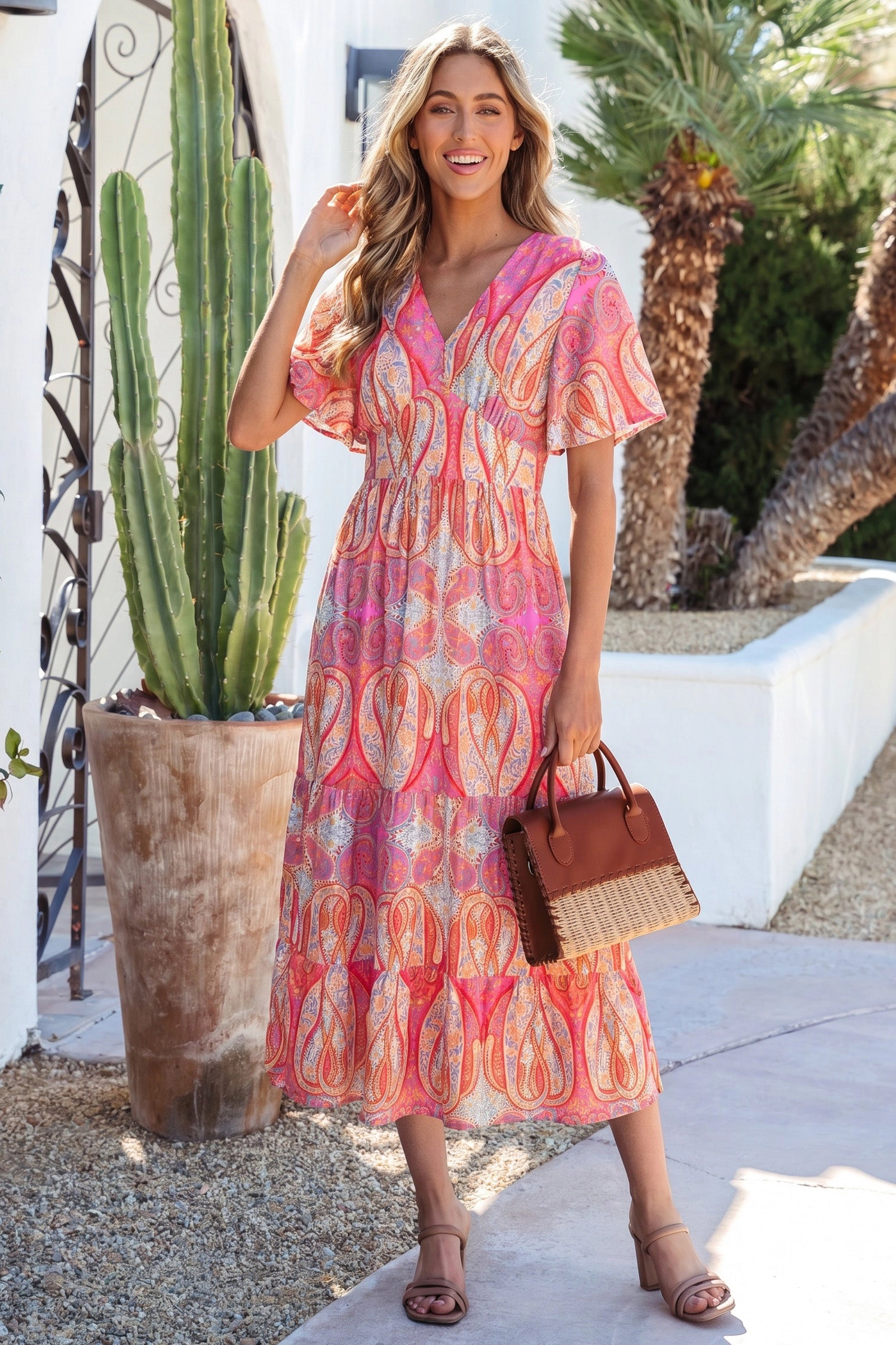 Threaded Pear Womens Luz Sleeve Boho Maxi Dress