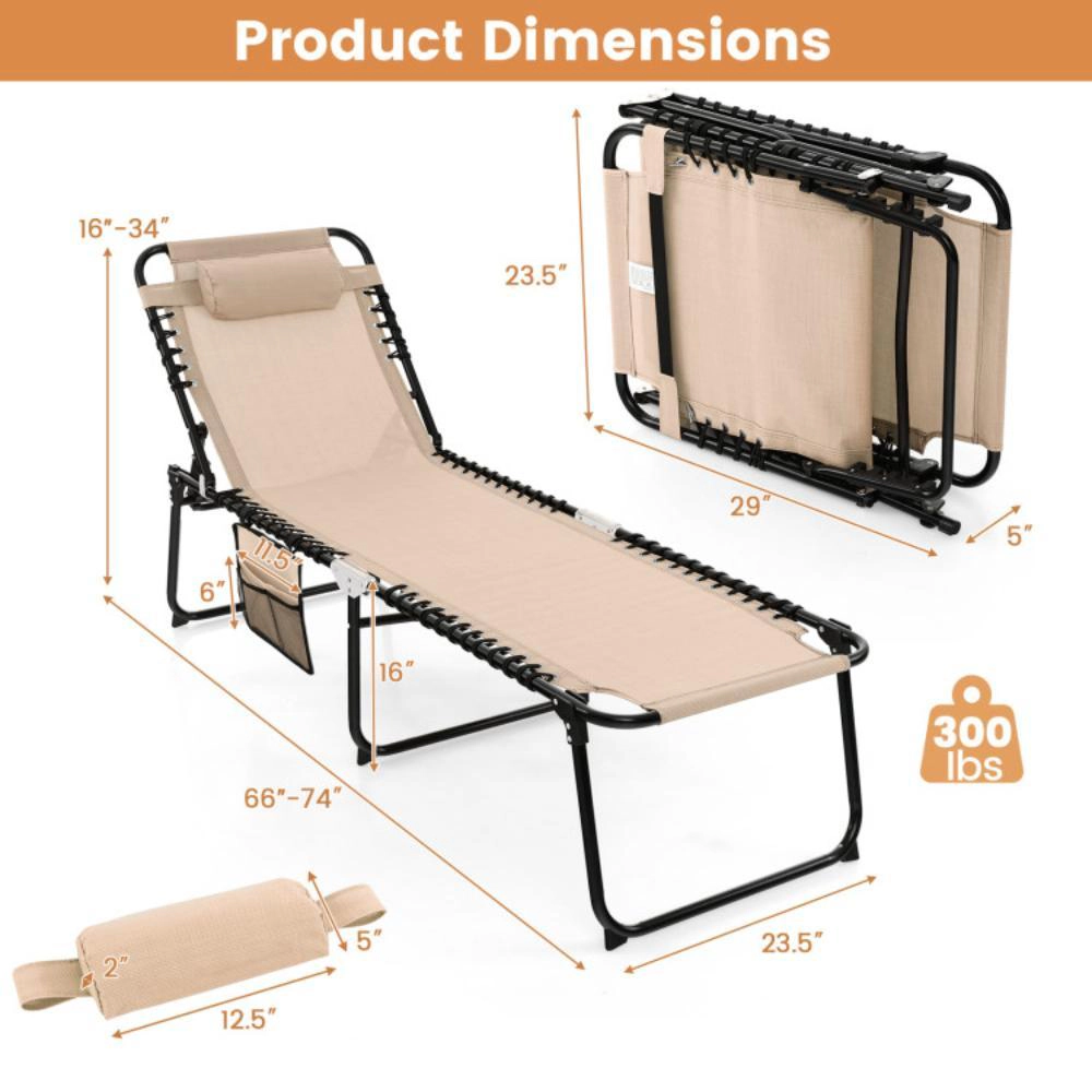 Hivvago Patio Foldable Recline Lounge Chair With Adjustable Backrest And Footrest