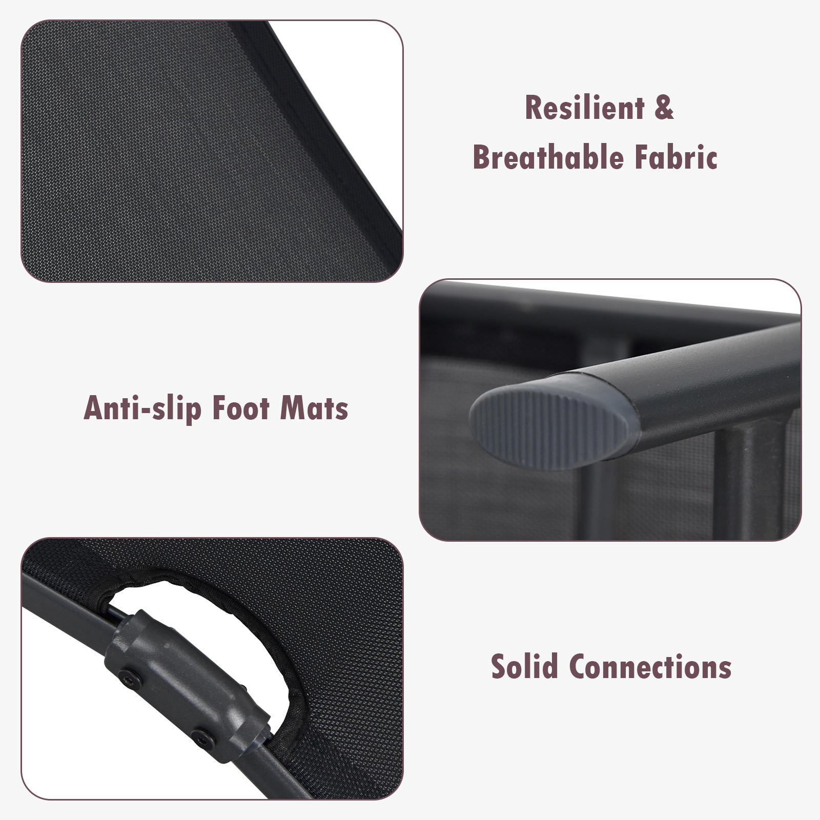 SUGIFT Armrests 5-Position Back and Footrest 330-lb Black Foldable Patio Chaise Lounge Chair