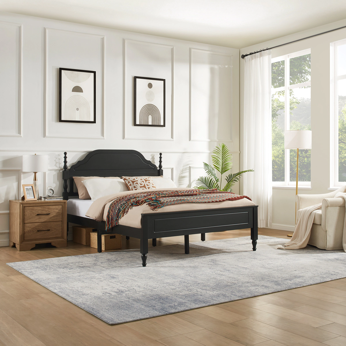 Flynama Queen Bed with Padded Headboard Insert, Elegant Bedroom Centerpiece (No Mattress)