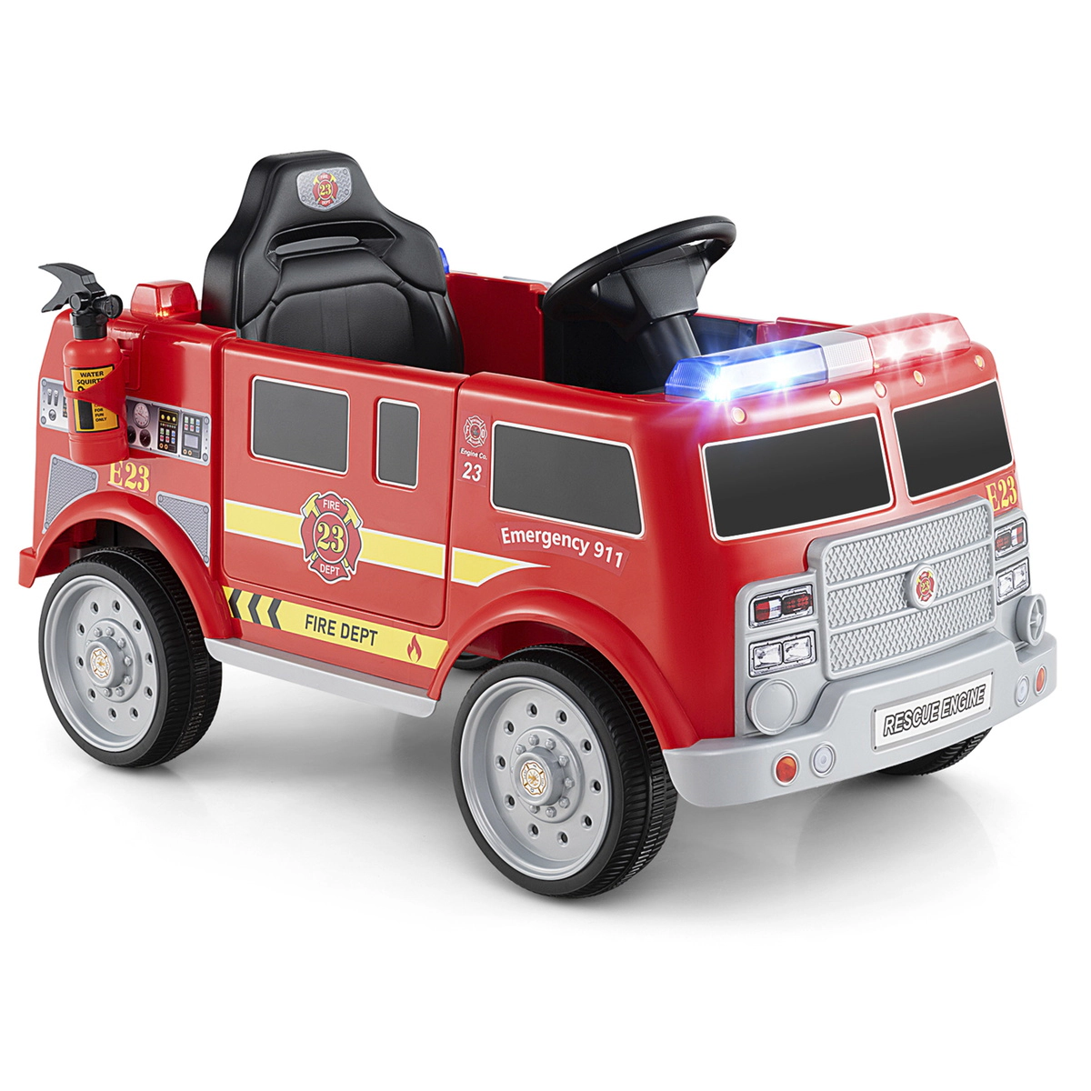 SUGIFT Kids Ride On Fire Truck with Remote Control and Extinguisher 66-lb Capacity Ages 3-8 Years 37-in Body Red