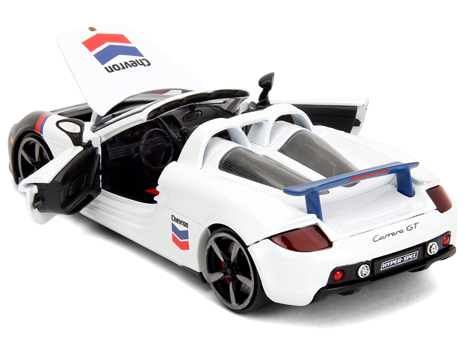 Jada Porsche Carrera GT Convertible #04 "Chevron" White with Graphics "Hyper-Spec" Series 1/24 Diecast Model Car by Jada
