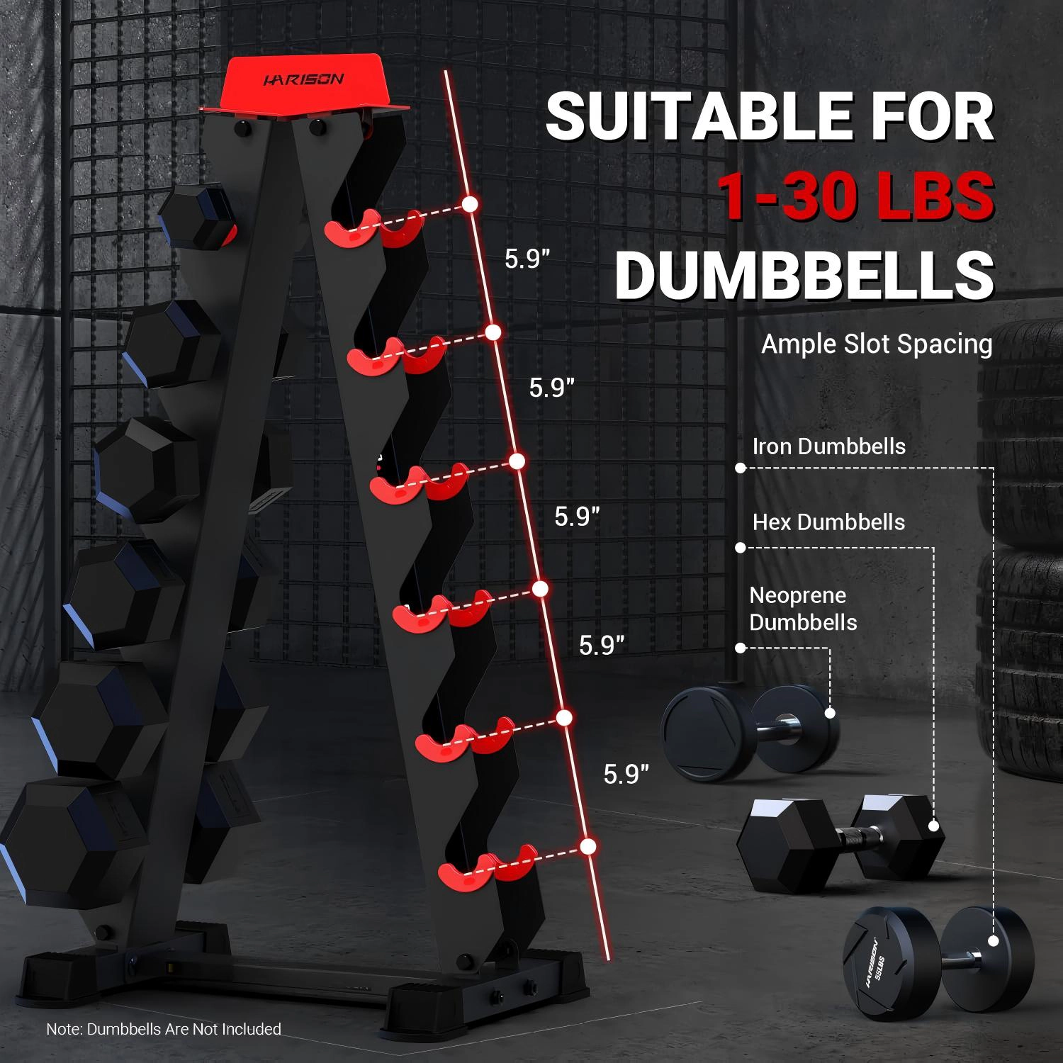 HARISON A-Frame Dumbbell Rack, 6-Tier Weight Storage Stand, 480 LB Capacity for Home Gym