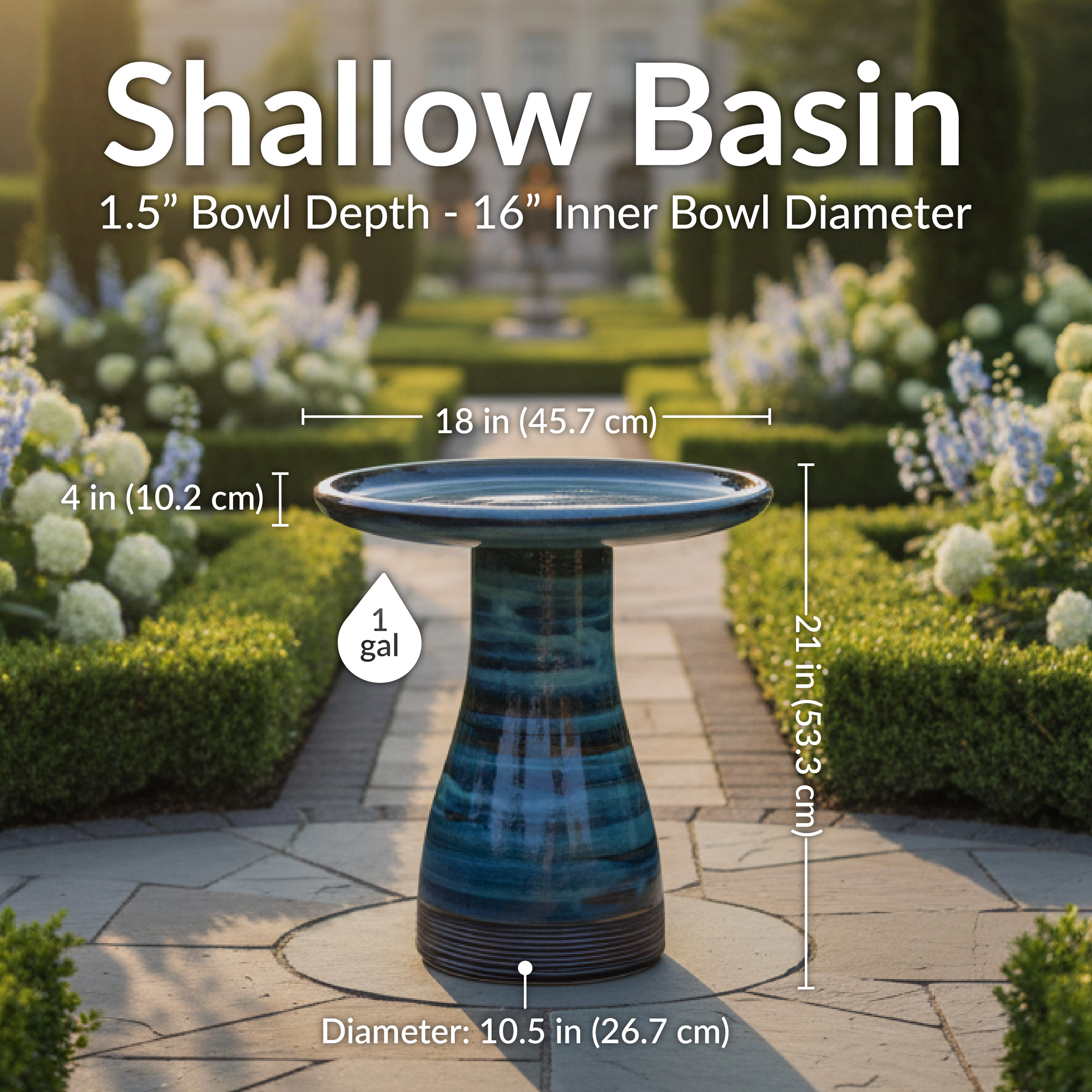 Sunnydaze Ceramic Bird Bath for Outside, Hand-Painted, 21” H, Galaxy Blue