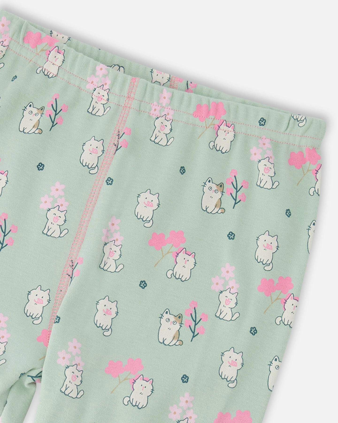 Deux par Girls Organic Cotton Kitten Print Long Sleeve Top and Pants Two-Piece Pyjama Set