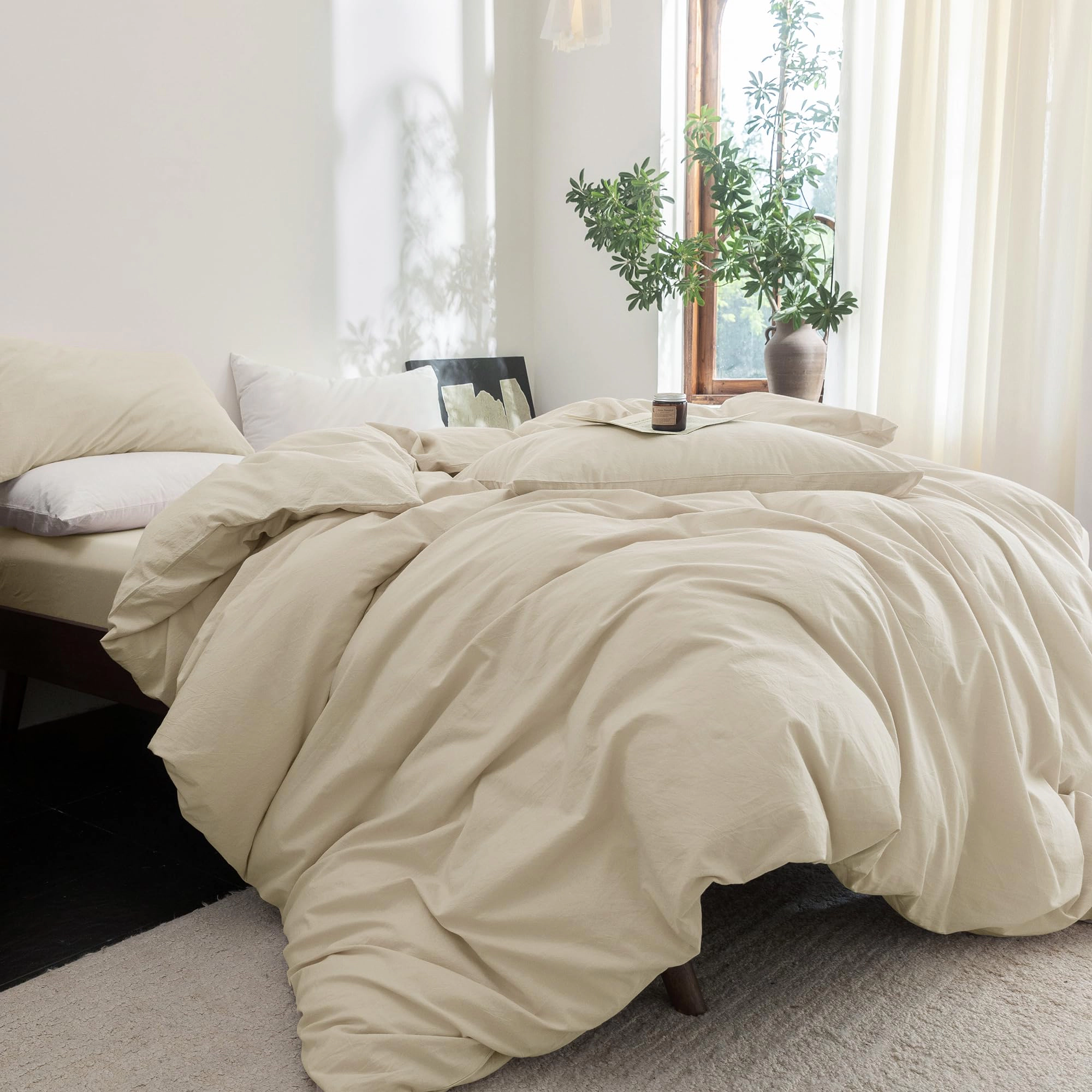 PUPWE Duvet Cover Set Washedton Linen Feel Oversized King