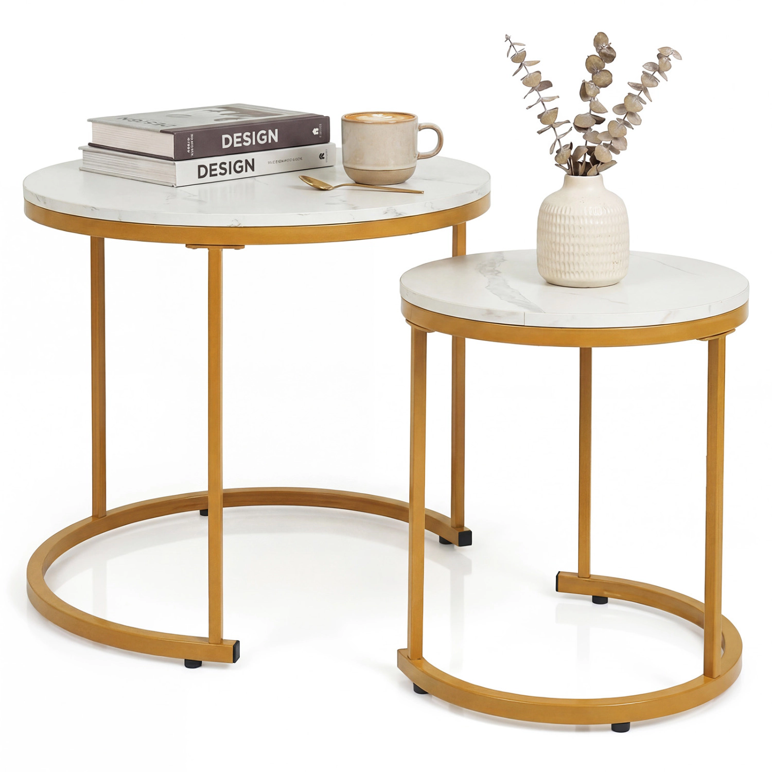 LJG Set of 2 Modern Round Stacking Nesting Coffee Tables