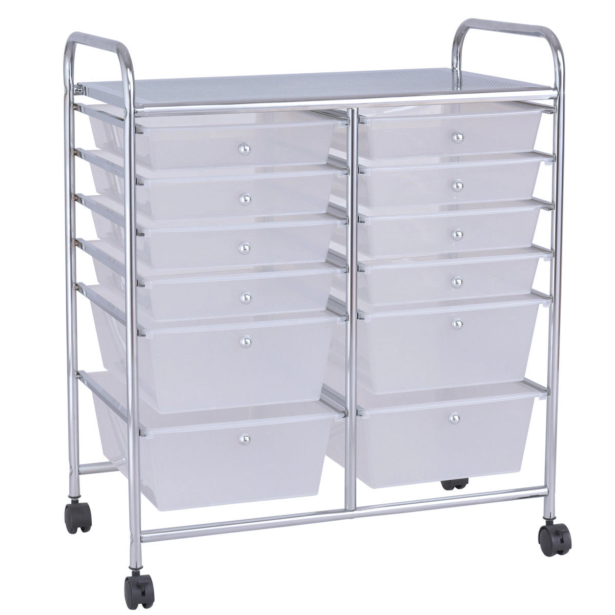 SUGIFT White 25-in 12-Drawer Rolling Cart Makeup Organizer with Vanity Storage Bins and Quiet Casters