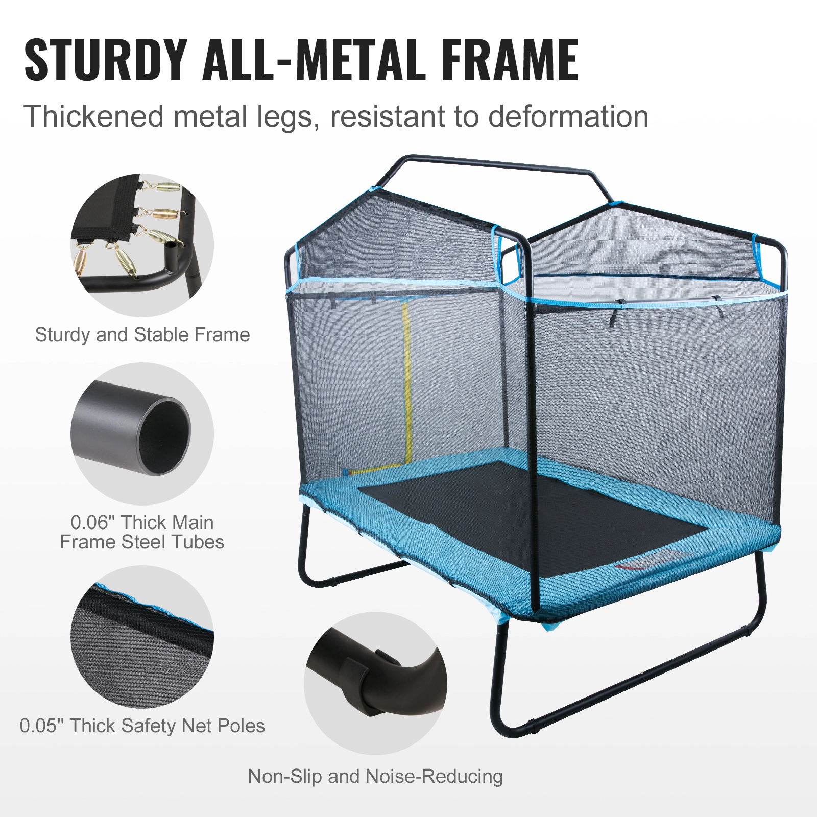 HONGGE 6FT Kids Trampoline with Safety Enclosure Net, Gymnastics Bar & Hammock, 220 lbs Capacity