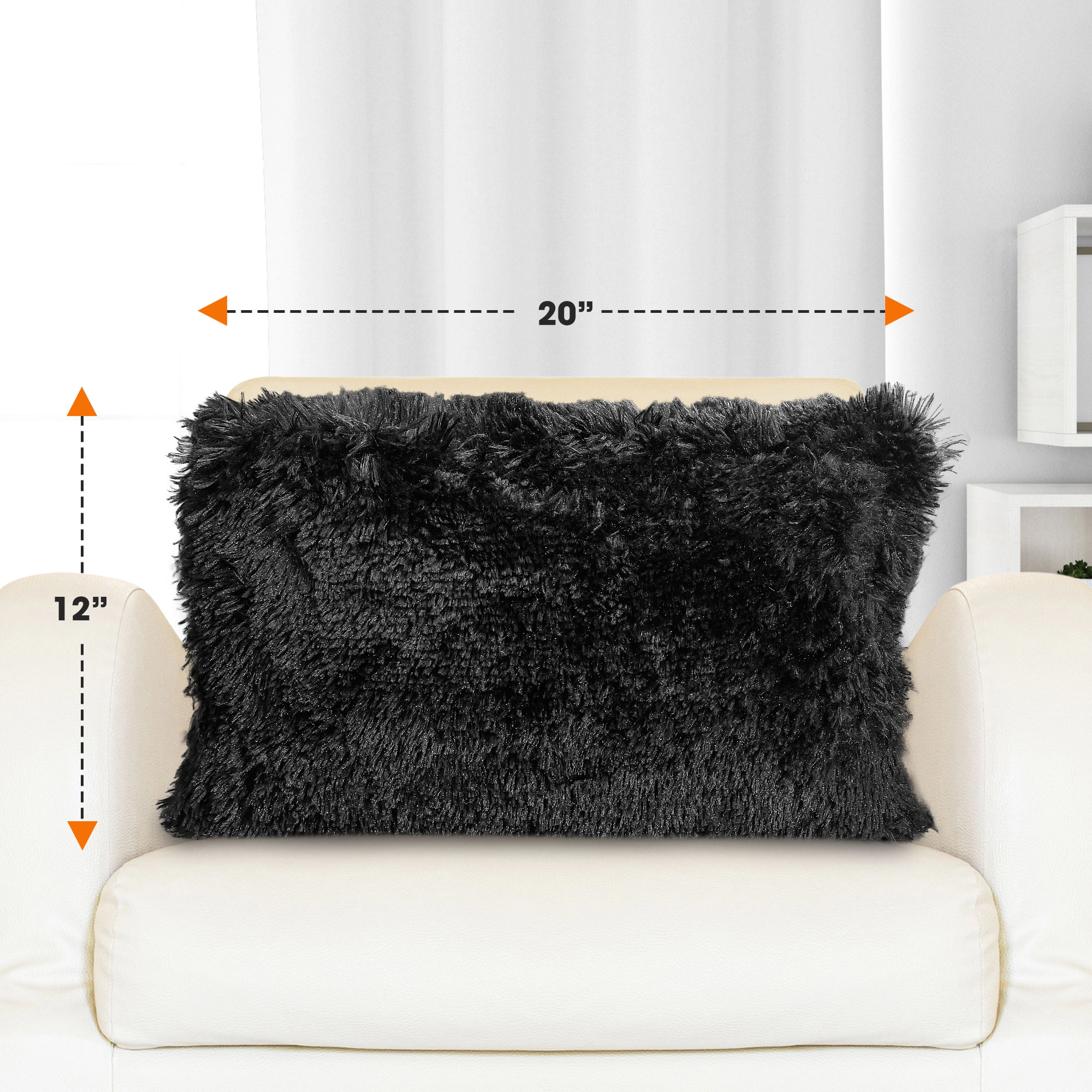 Cheer Collection 2 Pack 12 x 20 Inch All Around Shaggy Faux Fur Lumbar Pillows with Inserts