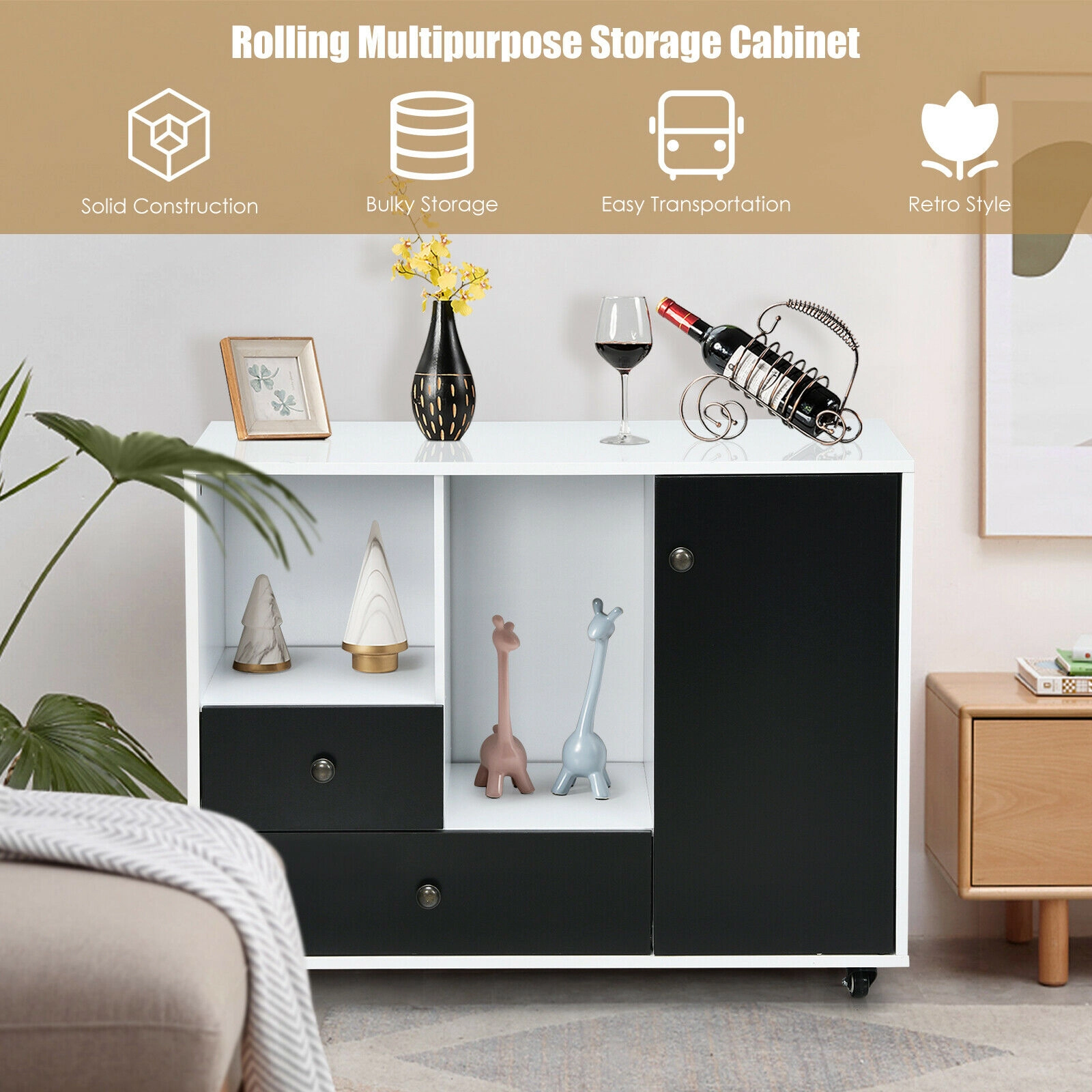 SUGIFT 35-in 188-lb Capacity 2-Drawer Lateral Filing Cabinet Mobile Printer Stand with Open Shelves