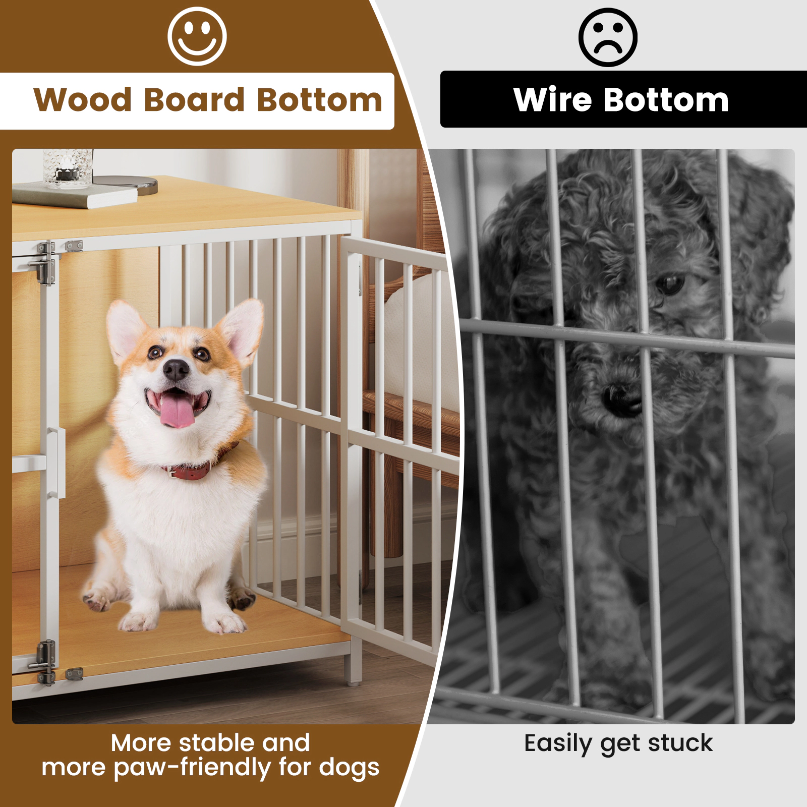 SUGIFT 40 in Dog Crate Furniture Natural Wooden Kennel with Dual Lockable Double Doors