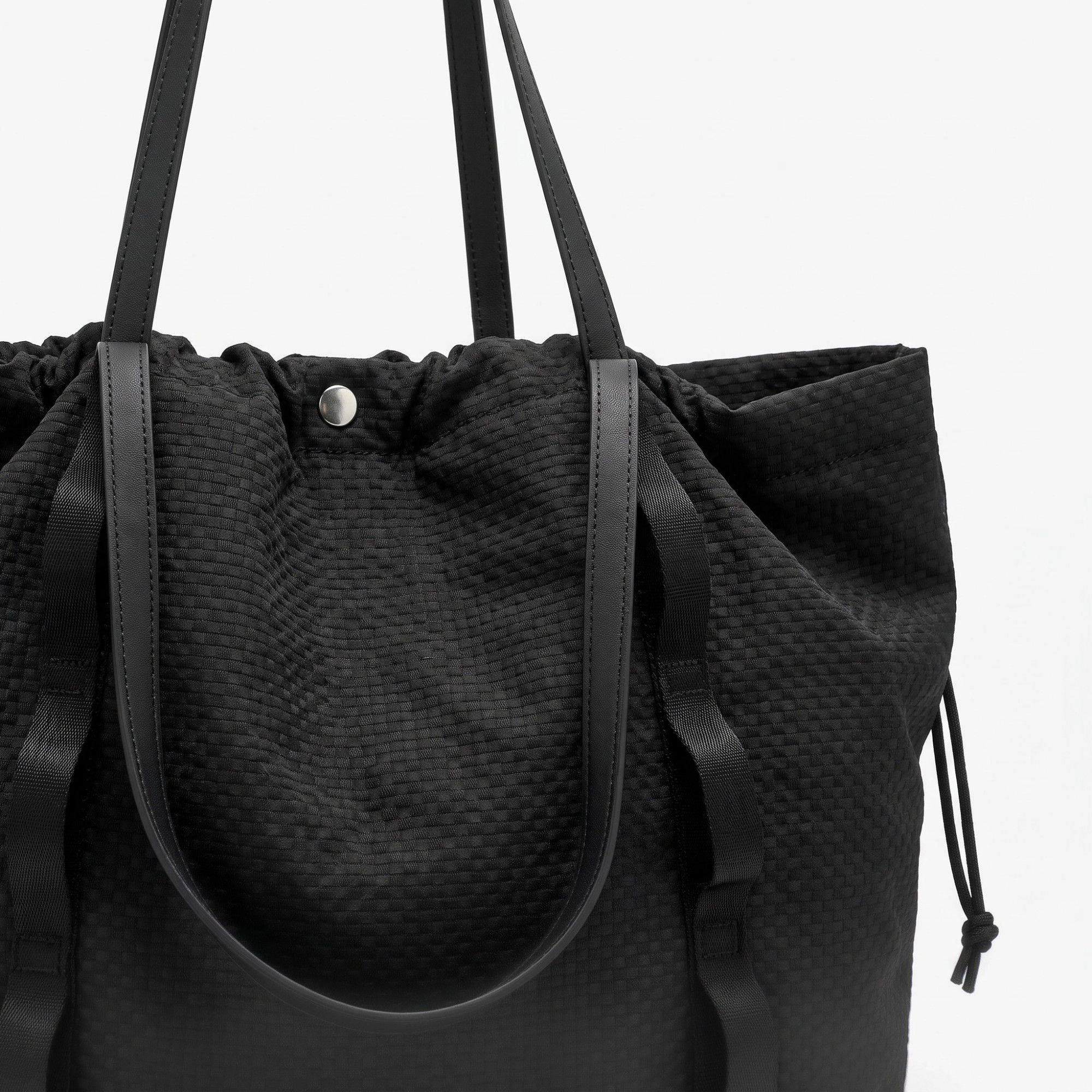 Alilang Women's Textured Drawstring Tote Bag with Dual Long Shoulder Straps and Snap Closure 13x15.7x5.3in