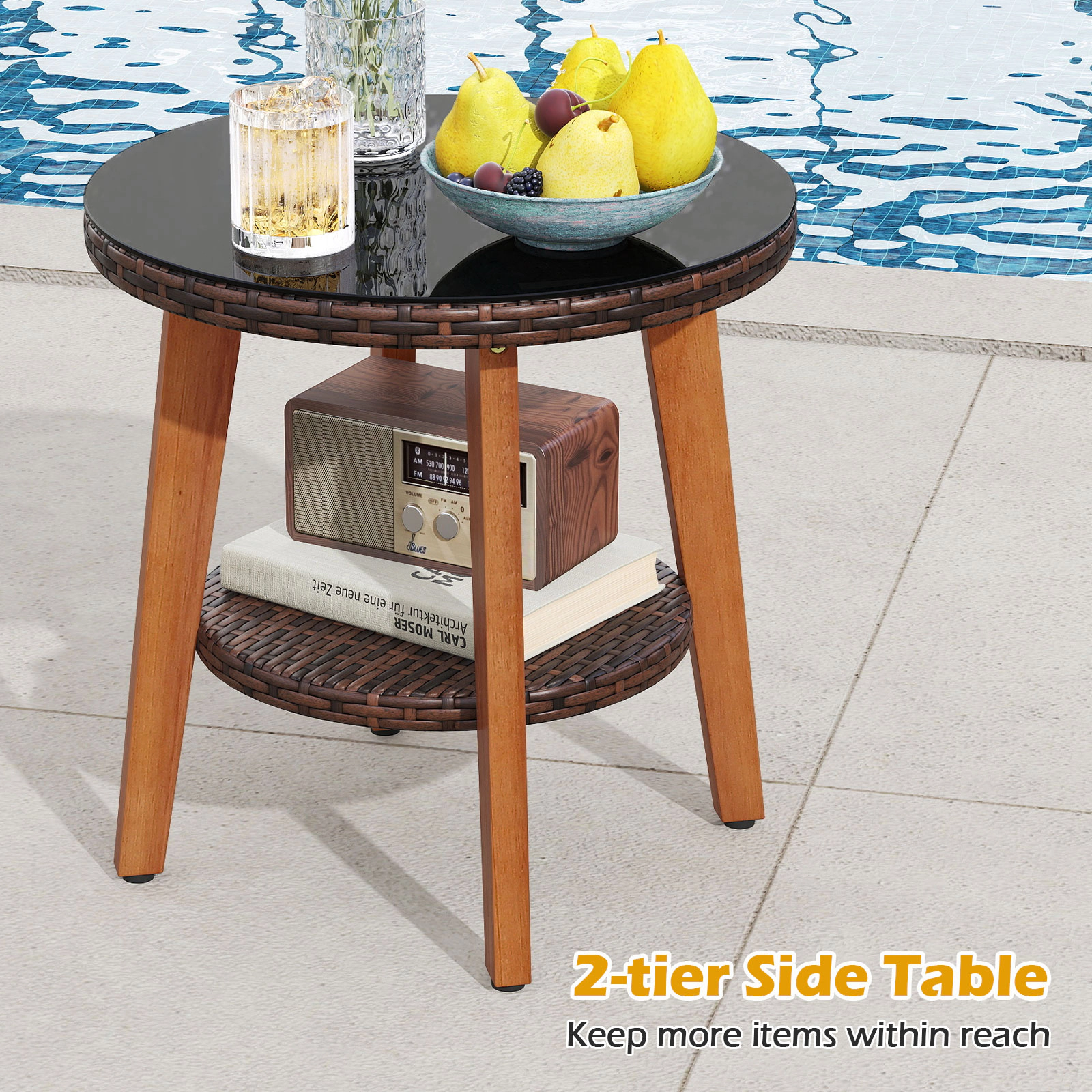 SUGIFT 3-Piece Off-White Patio Bistro Set, 2 Cushioned Rattan Chairs and Tempered Glass Table
