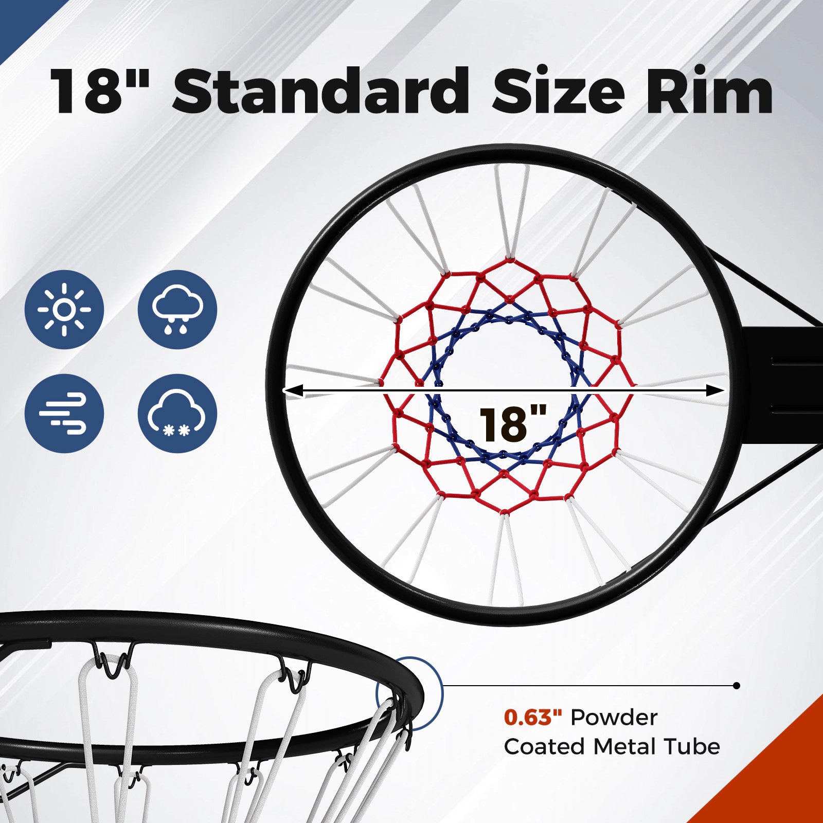 SUGIFT Black 18-in Wall Mounted Basketball Rim with Dual Shock Absorbing Springs and All Weather Net 23.5-in W