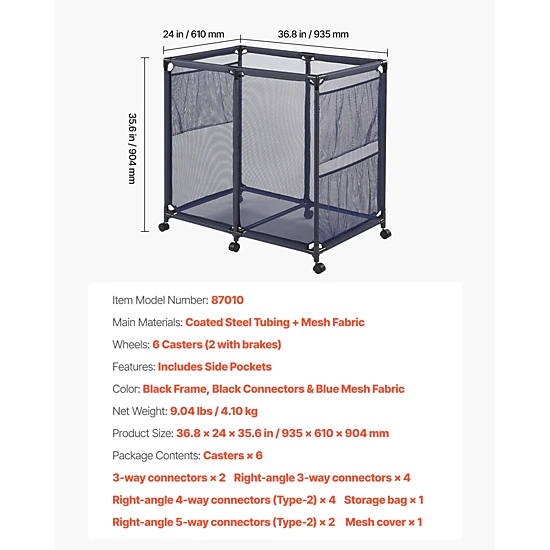 HONGGE Pool Storage Bin Rolling Pool Storage Organizer with Frame Poolside Toys Noodles Holder Mesh Basket