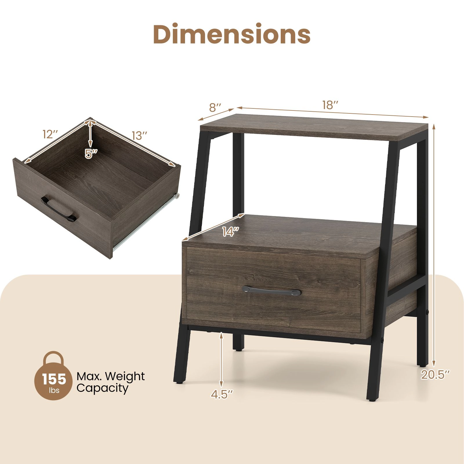 SlickBlue Unisex Farmhouse 3 Tier Nightstand with Drawer