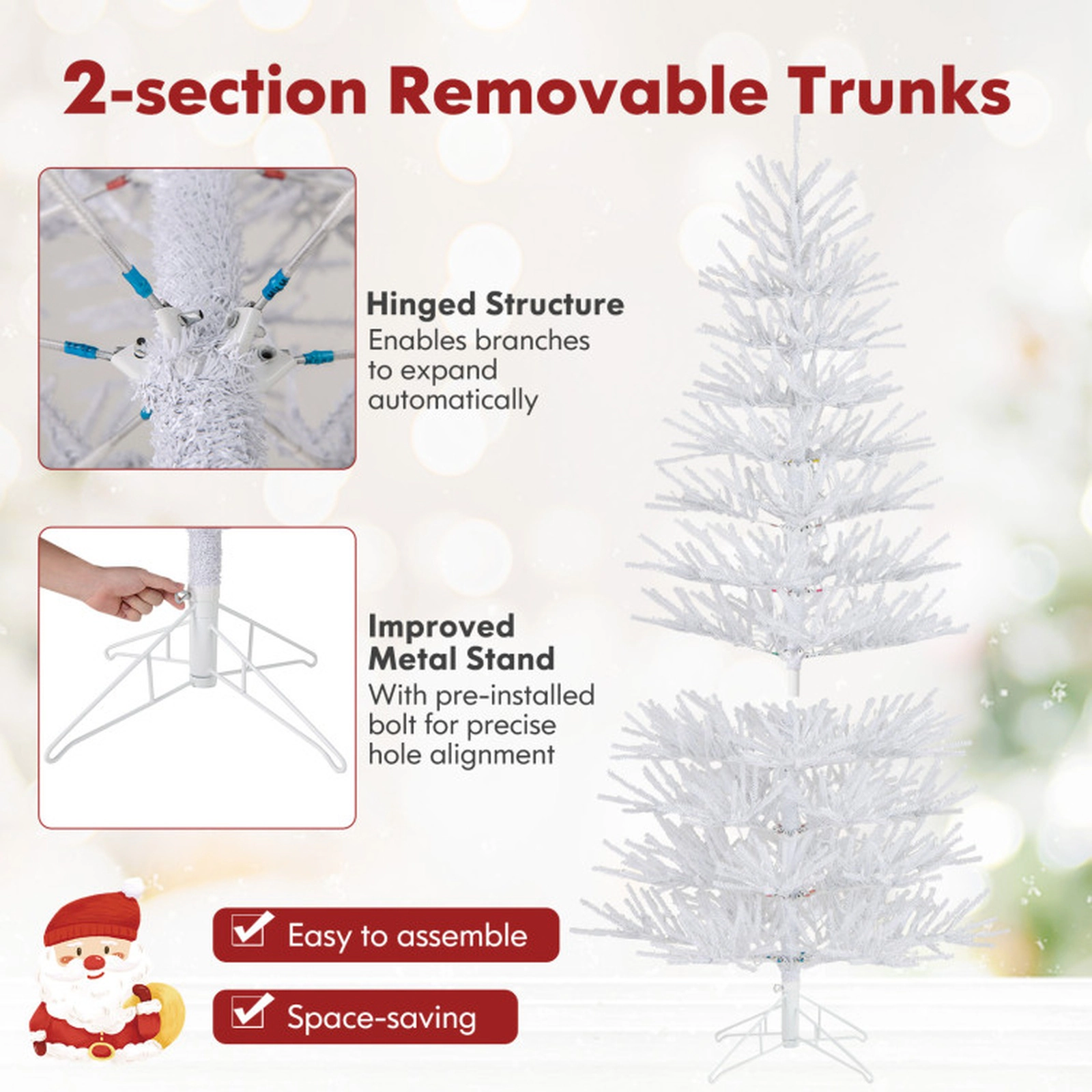 SUGIFT 7-ft White Pre-Lit Artificial Christmas Tree with 923 LED Lights Remote Control and 17 Light Effects