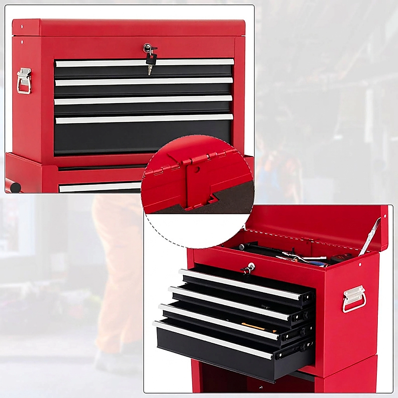 SUGIFT 6-Drawer Tool Chest with Heightening Cabinet 200-lb Capacity Black/Red