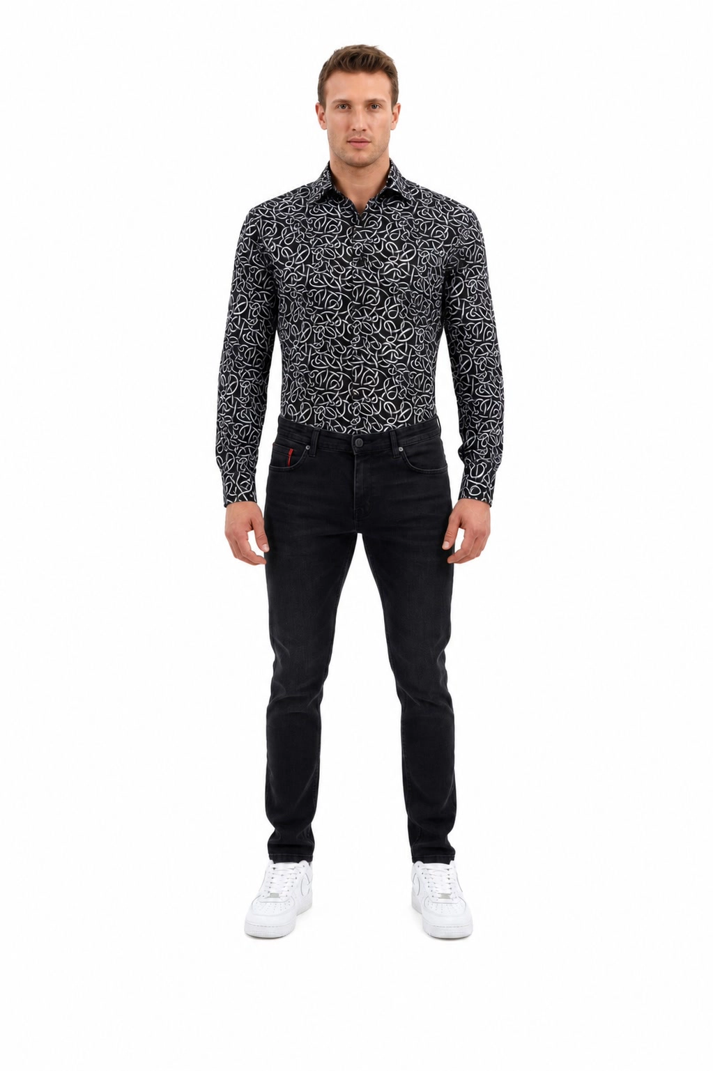Elie Balleh Slim Fit Mens Swirl Print Shirt