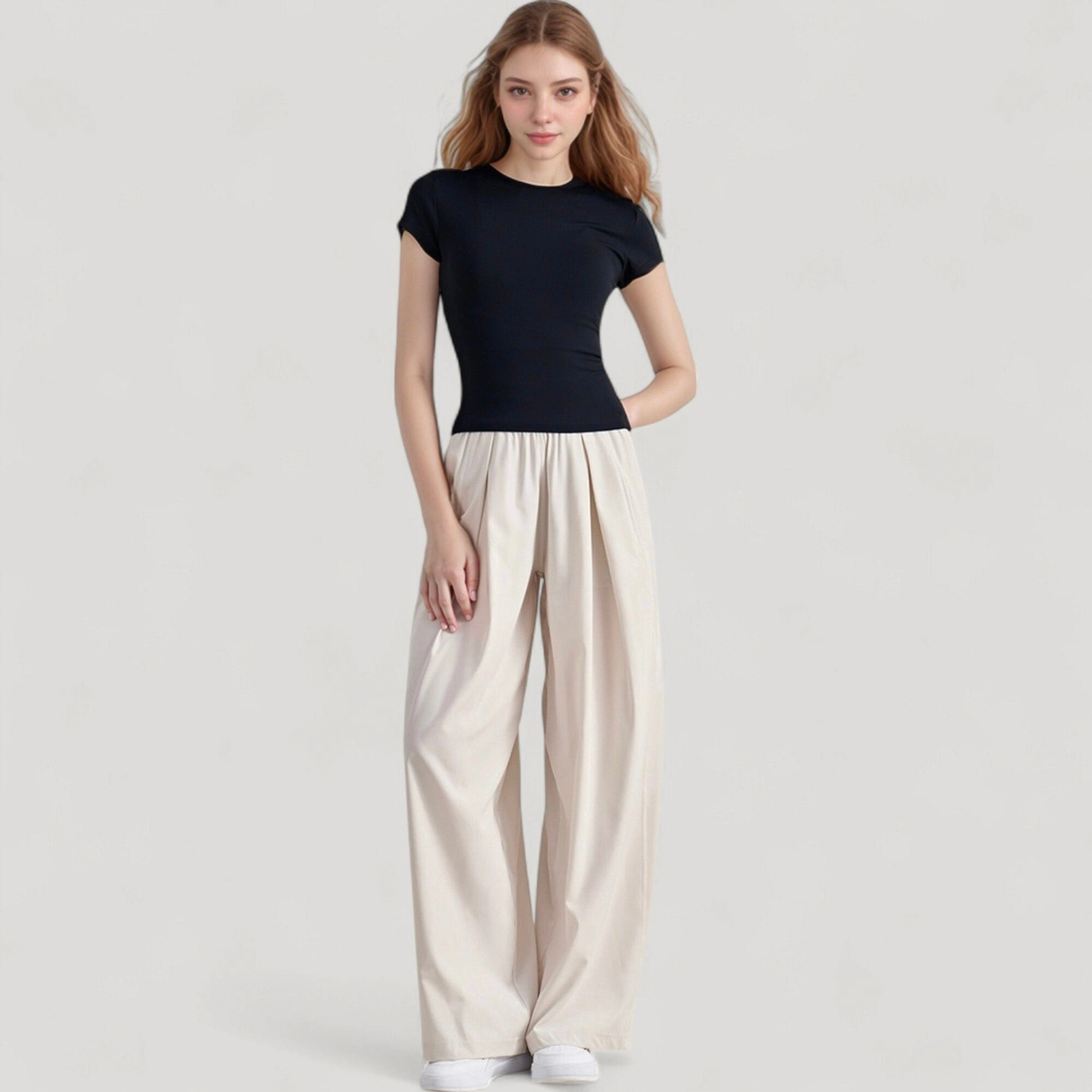 Anna-Kaci Women's Short Sleeve Fitted Crew Neck Top with Stretch Fabric for a Sleek and Comfortable Everyday Look