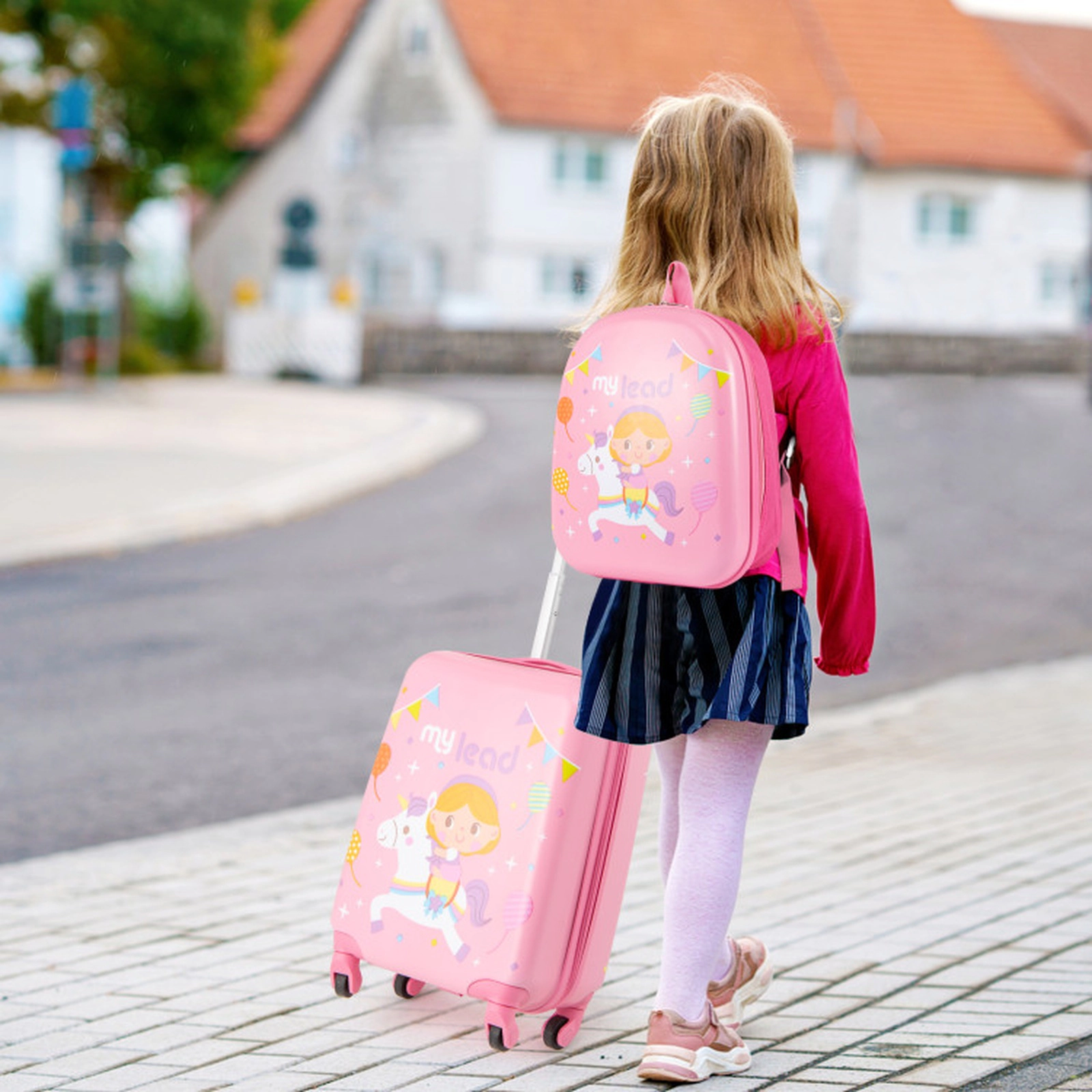 SUGIFT Kids 2-Piece Spinner Wheels Carry-On Suitcase Backpack Luggage Set 14-in x 8-in x 18-in Ages 3+ Pink