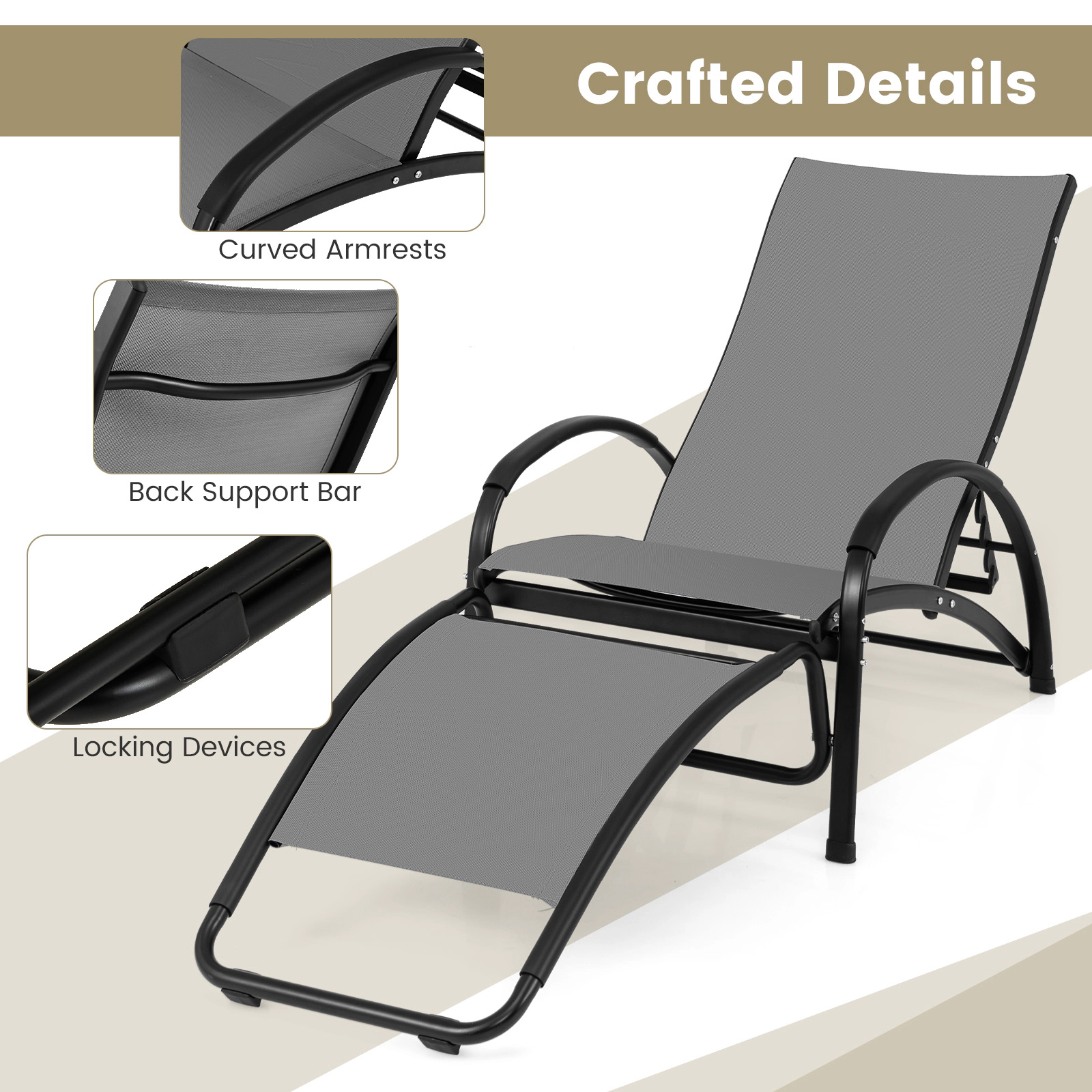 LJG 2-in-1 Outdoor Rocking Chair with 4-Position Adjustable Backrest for Patio Porch Poolside