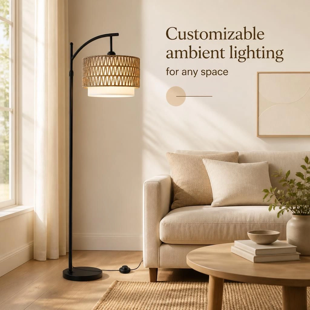 ELEMENT ACE Woven Rattan Metal Flush Mount Ceiling Light