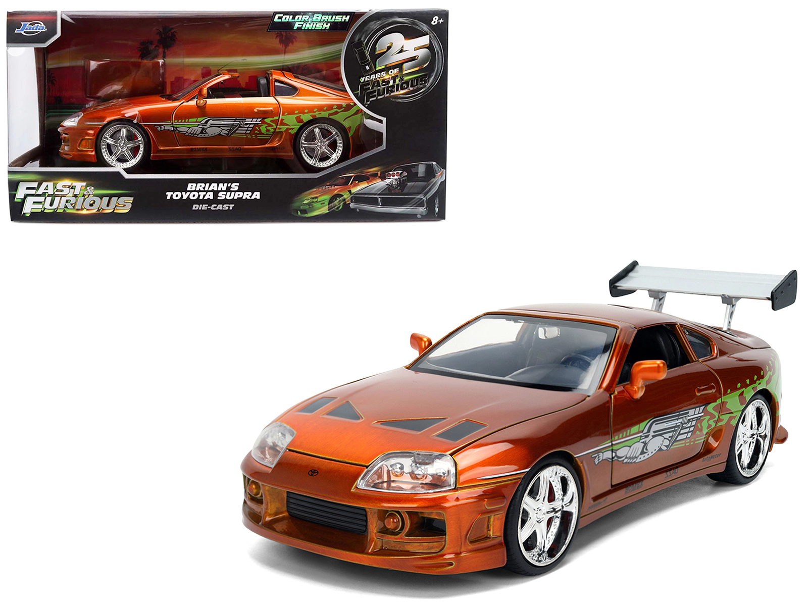 Jada Brian's Toyota Supra Orange Color Brush Finish 25 Years of Fast & Furious Anniversary "The Fast and the
