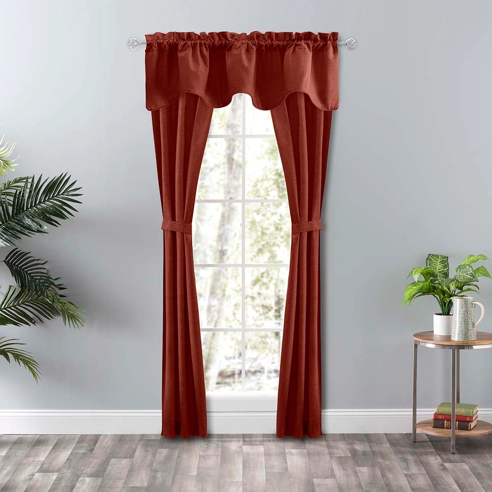Ellis Curtain Lisa Solid Color Poly Cotton Duck Fabric Lined Scallop Valance 58" x 15" Red