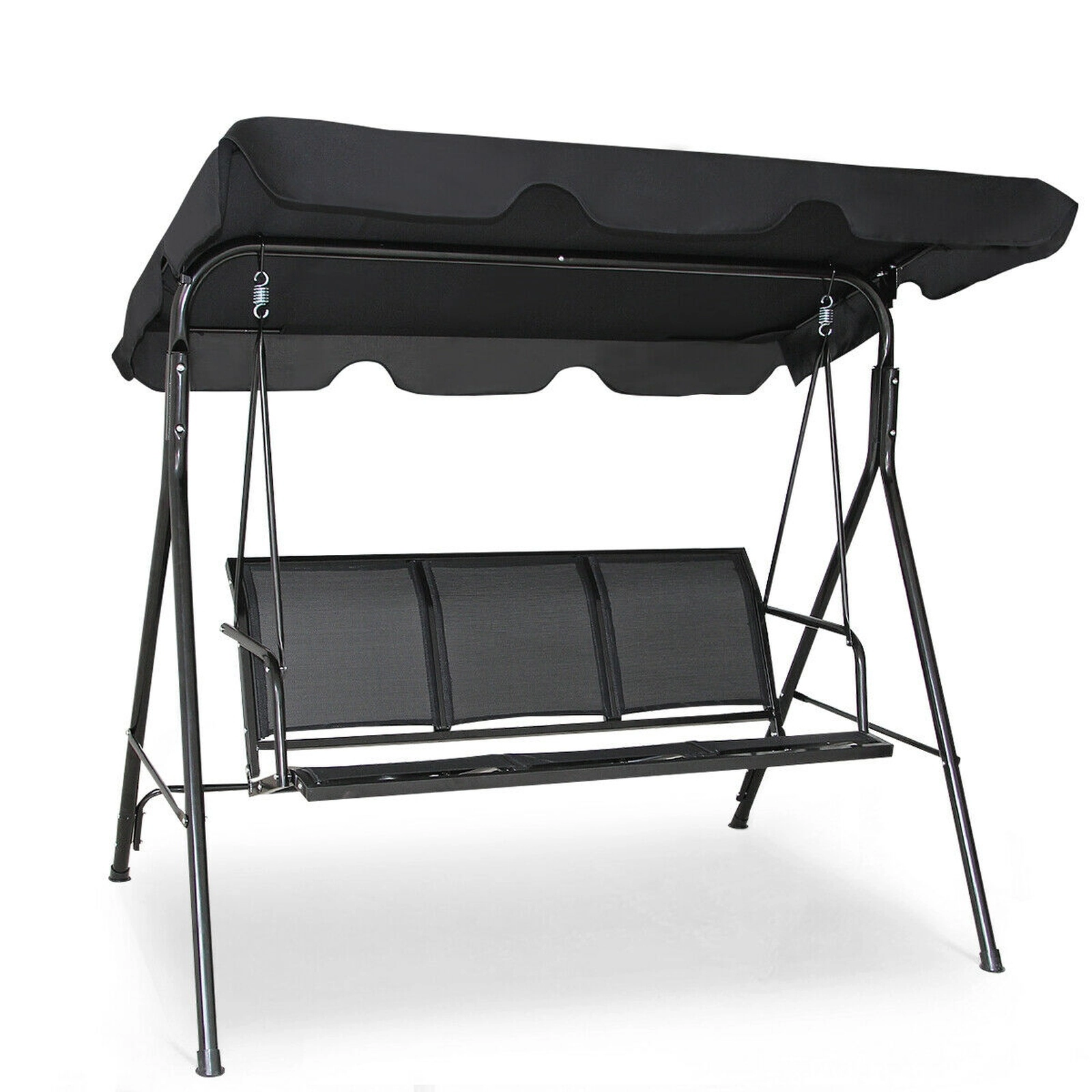 SUGIFT 67-in Wide 3 Person Patio Swing Chair with Polyester Angle Adjustable Canopy 550-lb Capacity Black/Brown/Blue
