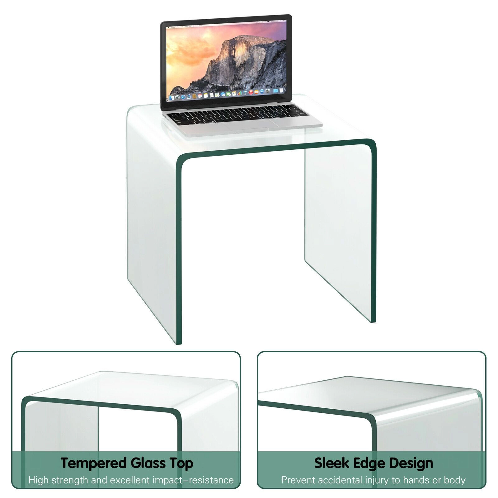 SlickBlue U Shape Glass Coffee Table with Tempered Glass Top