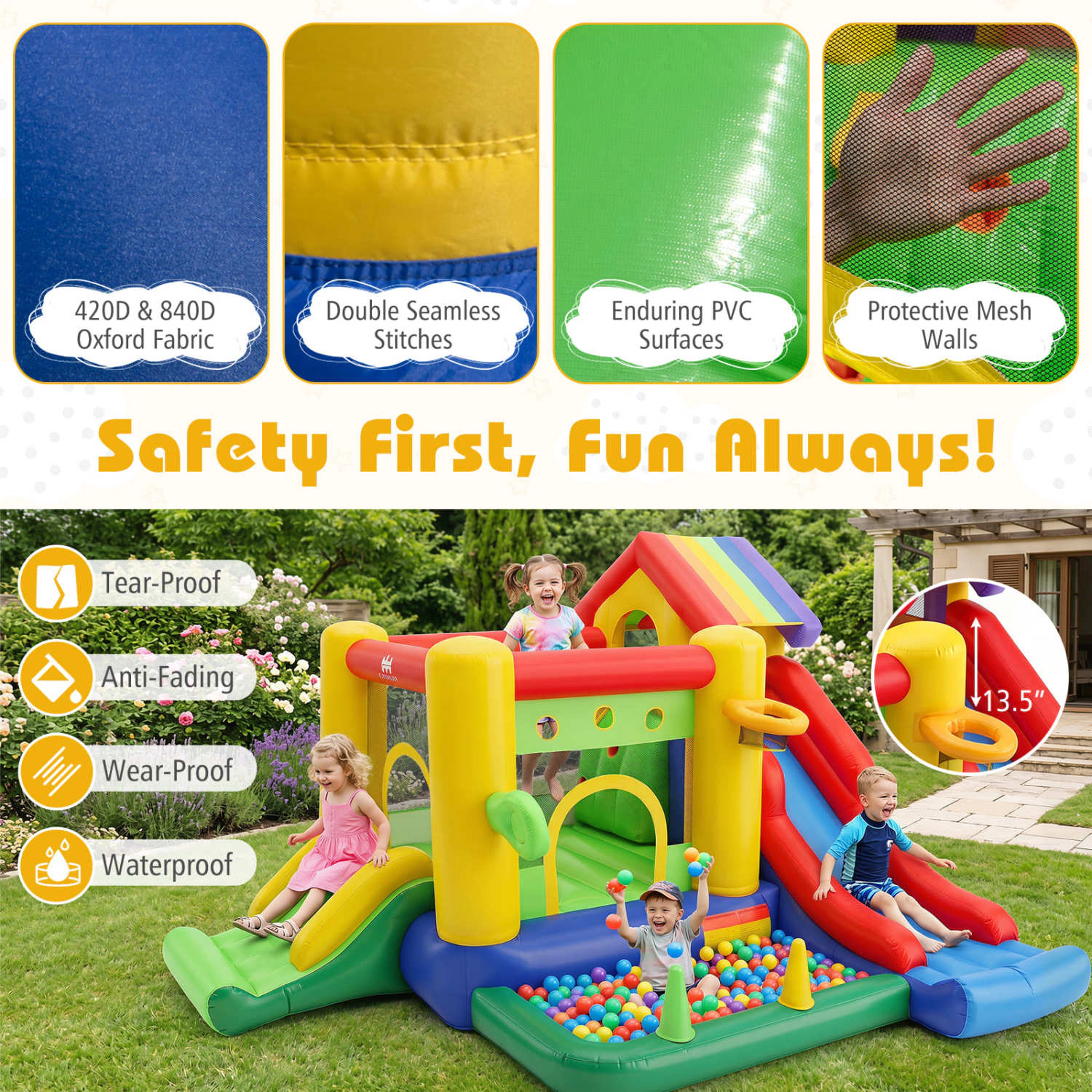 Hivvago Inflatable Bounce Castle with Double Slides and 735W Blower