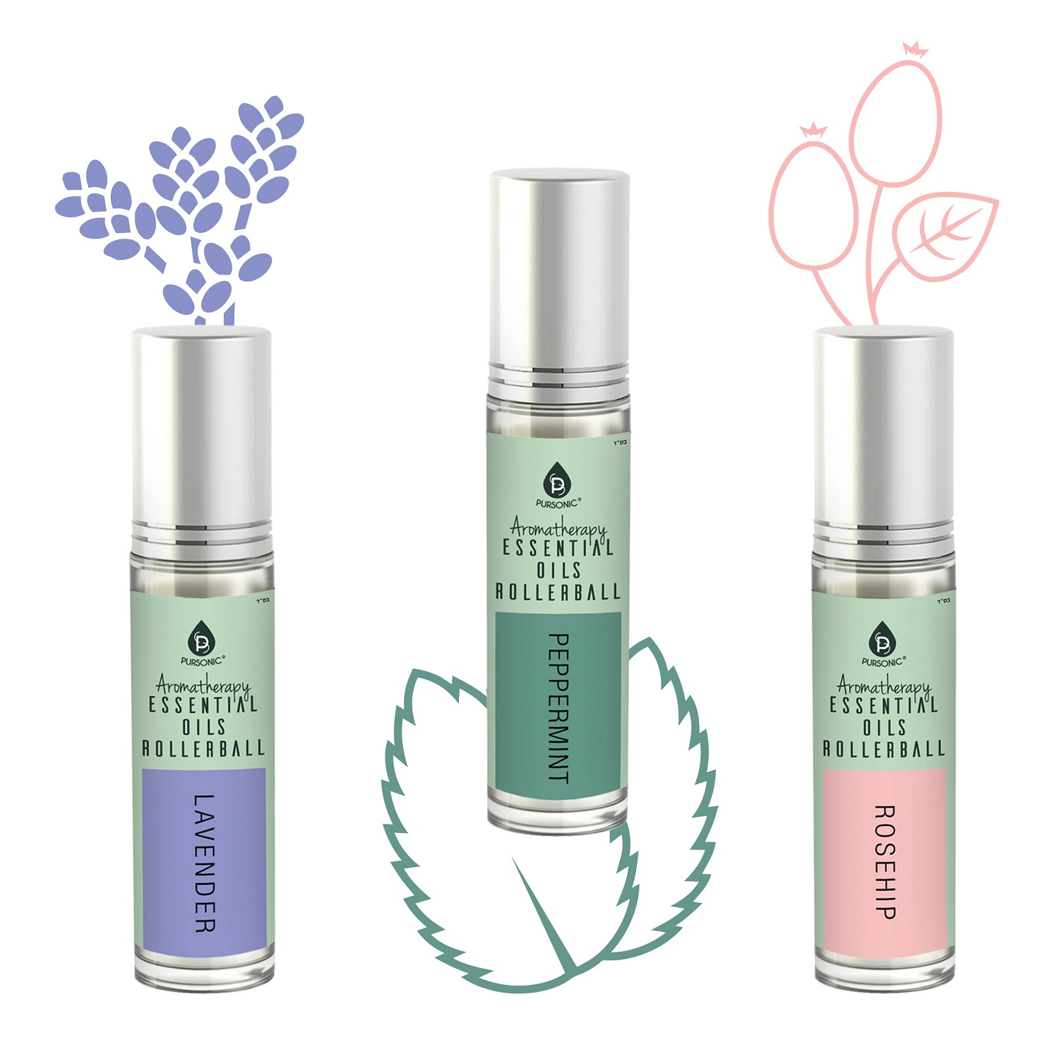 Pursonic Women’s Aromatherapy Wellness & Anti-Aging Skincare Essential Oil Rollerball & Serum Set