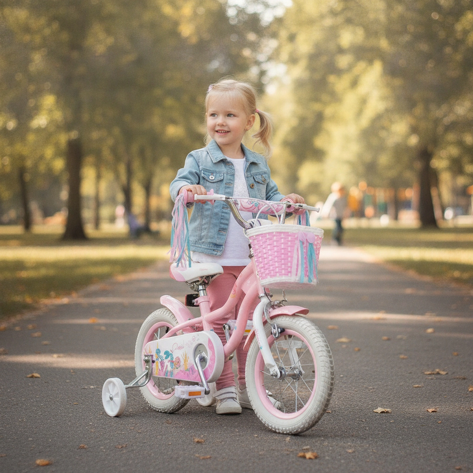 14-in Girls Kids Bike Training Wheels Basket Handlebar Ages 3-5 Pink Bicycle Padded Seat Bell 110-lb Capacity