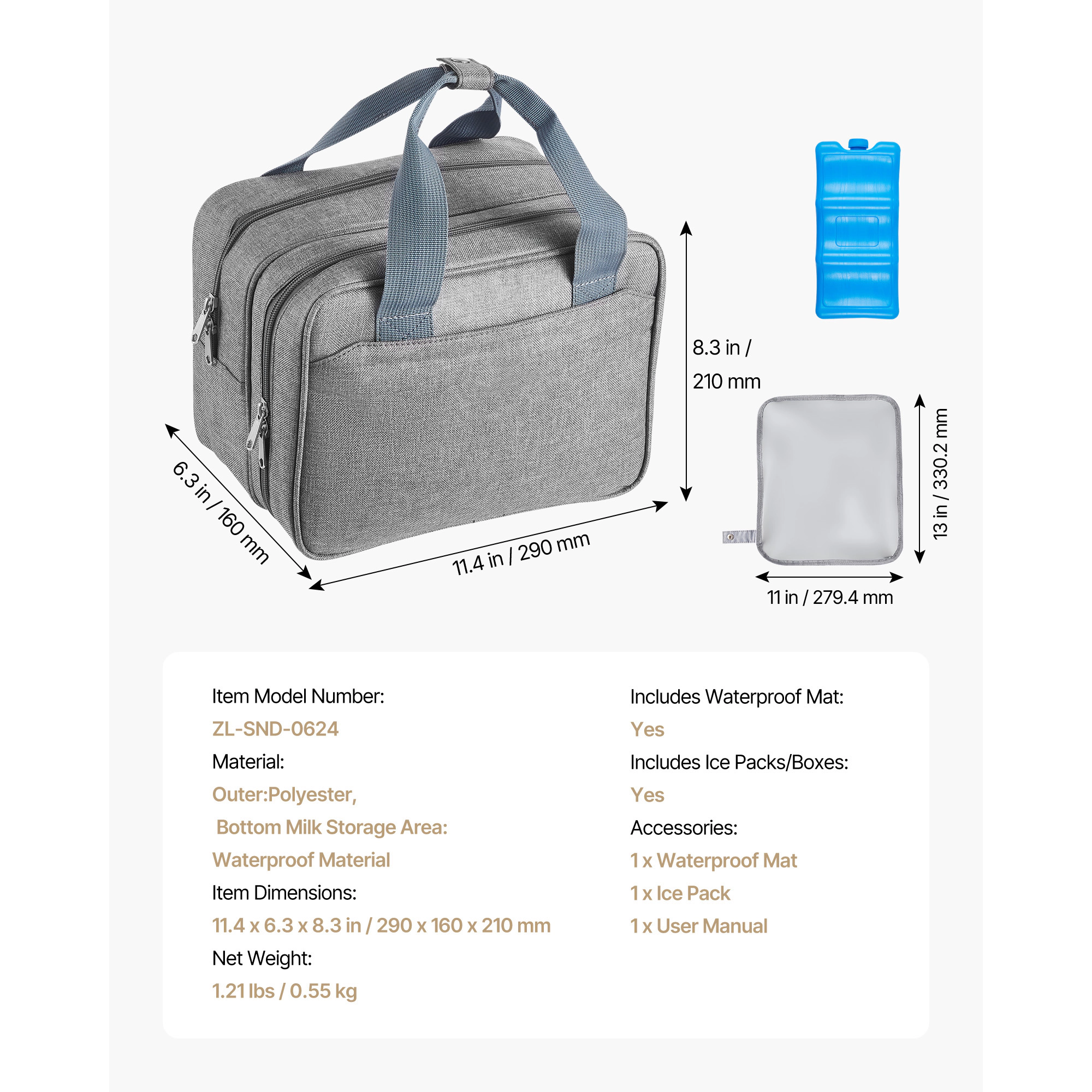 HONGGE Breast Pump Bag, Feeding Bag with Ice Pack, Pumping Accessories & Breastmilk Storage