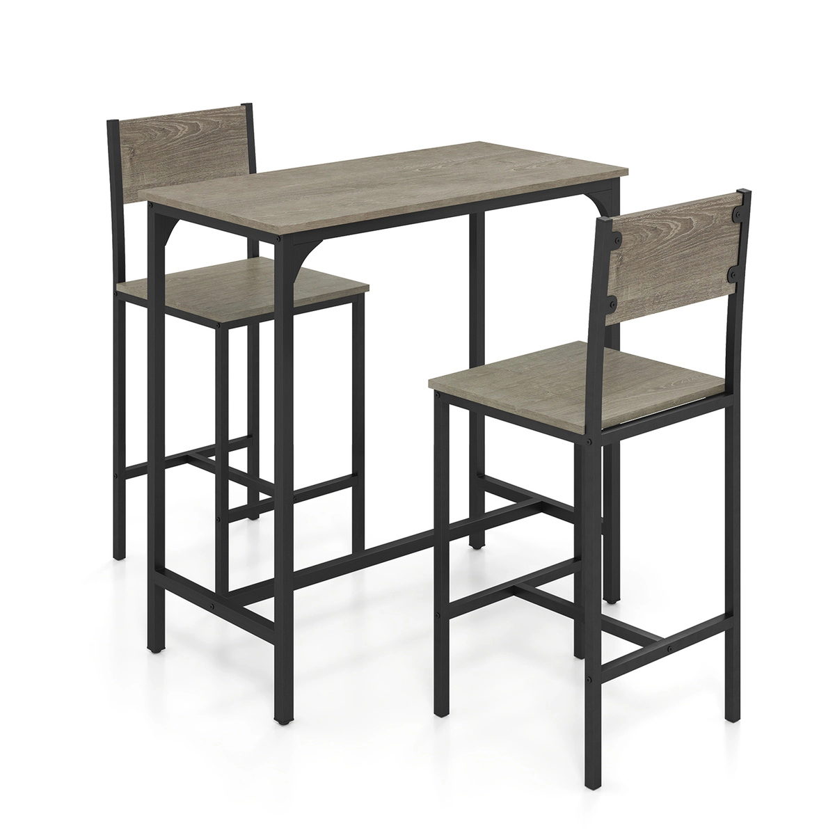 SUGIFT Gray Backrest Chairs and Footrests for Small Spaces 3-Piece Bar Table Set
