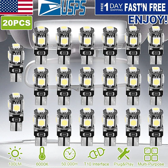 GBruno 20-Piece T10 LED Car Interior Light Bulb Kit