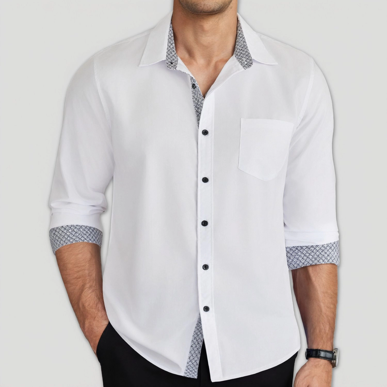COOFANDY Mens Dressy Long Sleeve Shirt Contrast Trim Button Down Casual Collared Top