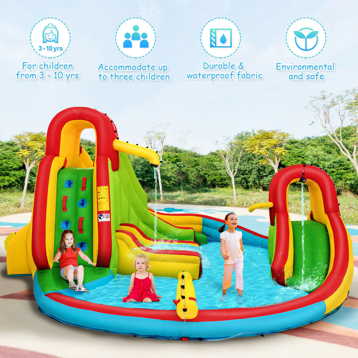 SUGIFT Climbing Wall Basketball Rim and Splash Pool Kids Inflatable Water Slide Bounce House