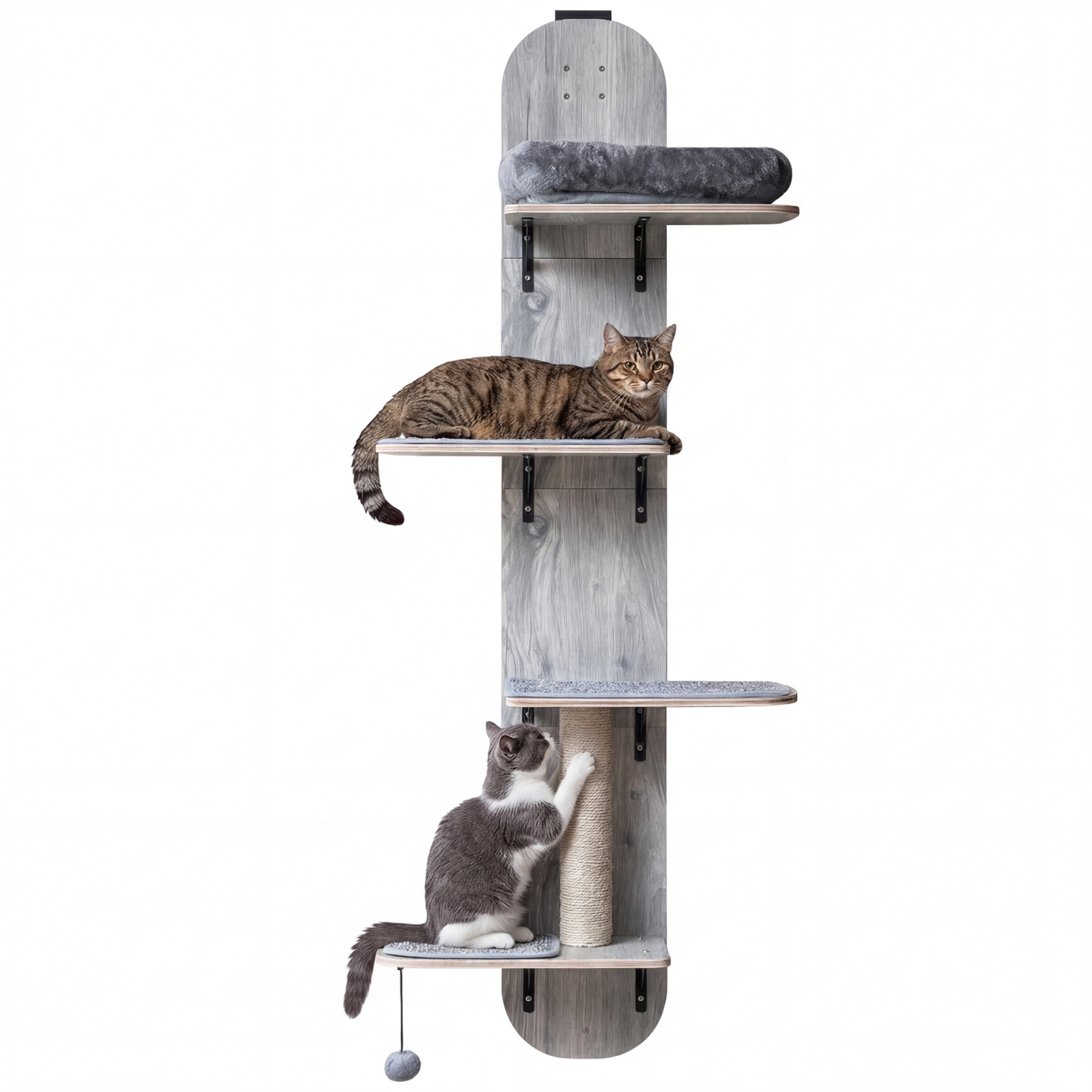 SUGIFT Door Hanging Cat Climber 5-Level Adjustable Cat Tree 11-lb Capacity with Plush Bed Beige Natural Gray