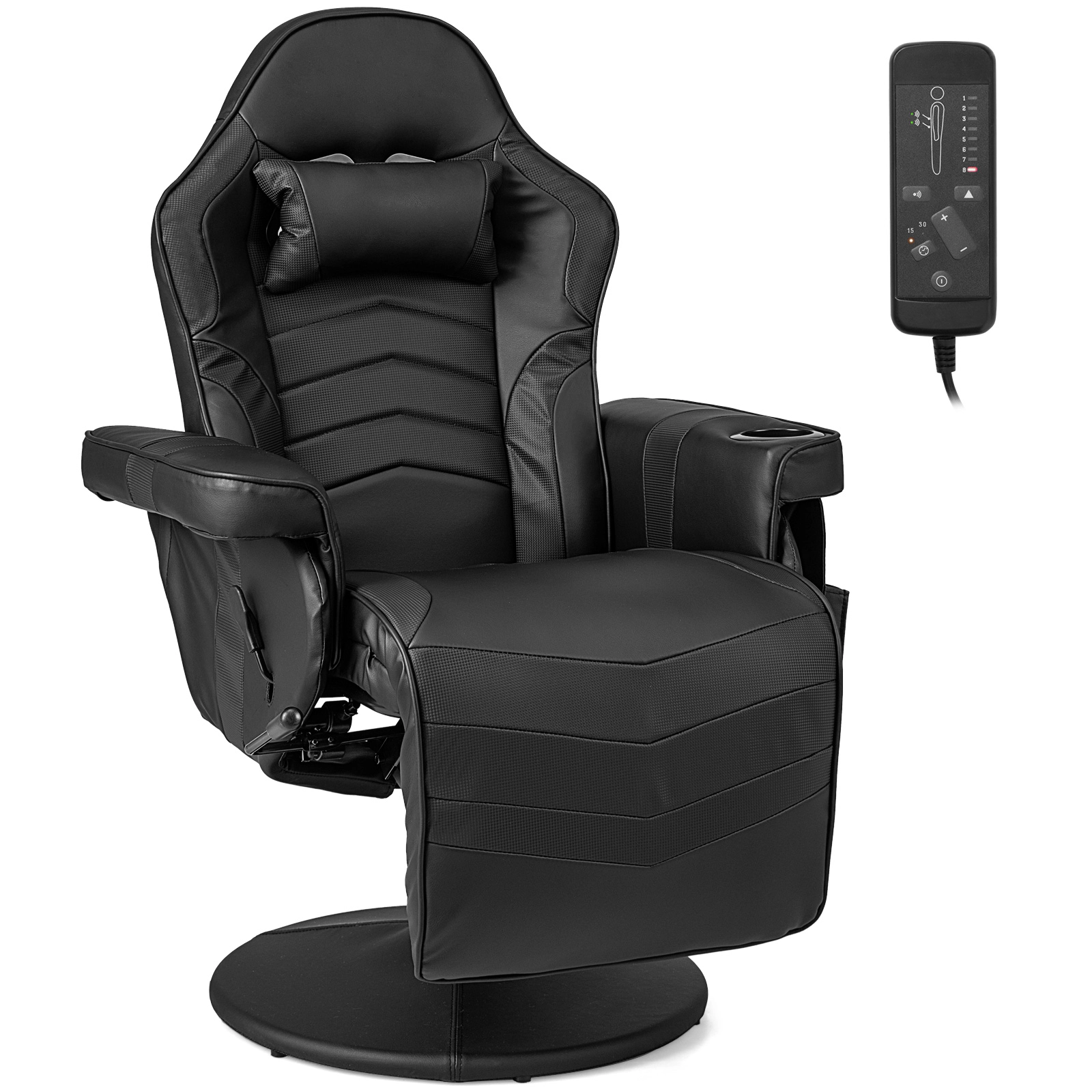 SUGIFT Massage Video Gaming Recliner Chair Adjustable Height 31.5-in Wide Seat 352-lb Capacity Massage Function Black