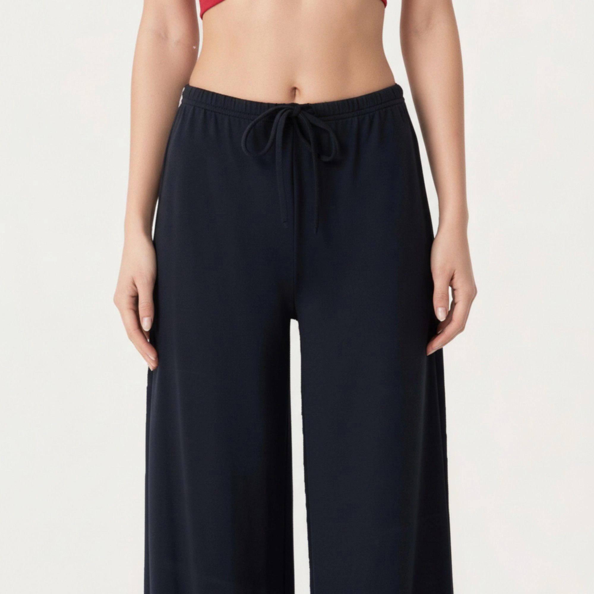 Anna-Kaci Women's High-Waist Wide-Leg Lounge Pants with Soft Stretch Fabric Adjustable Drawstring Waistband