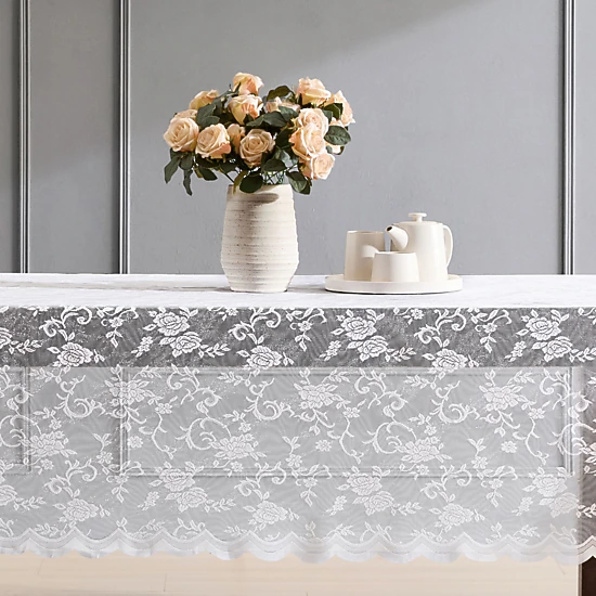 HLC.ME Harper Floral Scalloped Lace Fabric Wrinkle Resistant Tablecloth